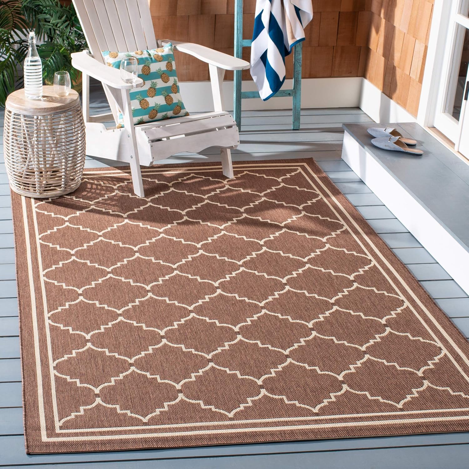 SAFAVIEH Courtyard Collection Area Rug – 6’7″ Square, Chocolate & Cream, Non-Shedding & Easy Care, Indoor/Outdoor & Washable-Ideal for Patio, Backyard, Mudroom (CY6889-204)