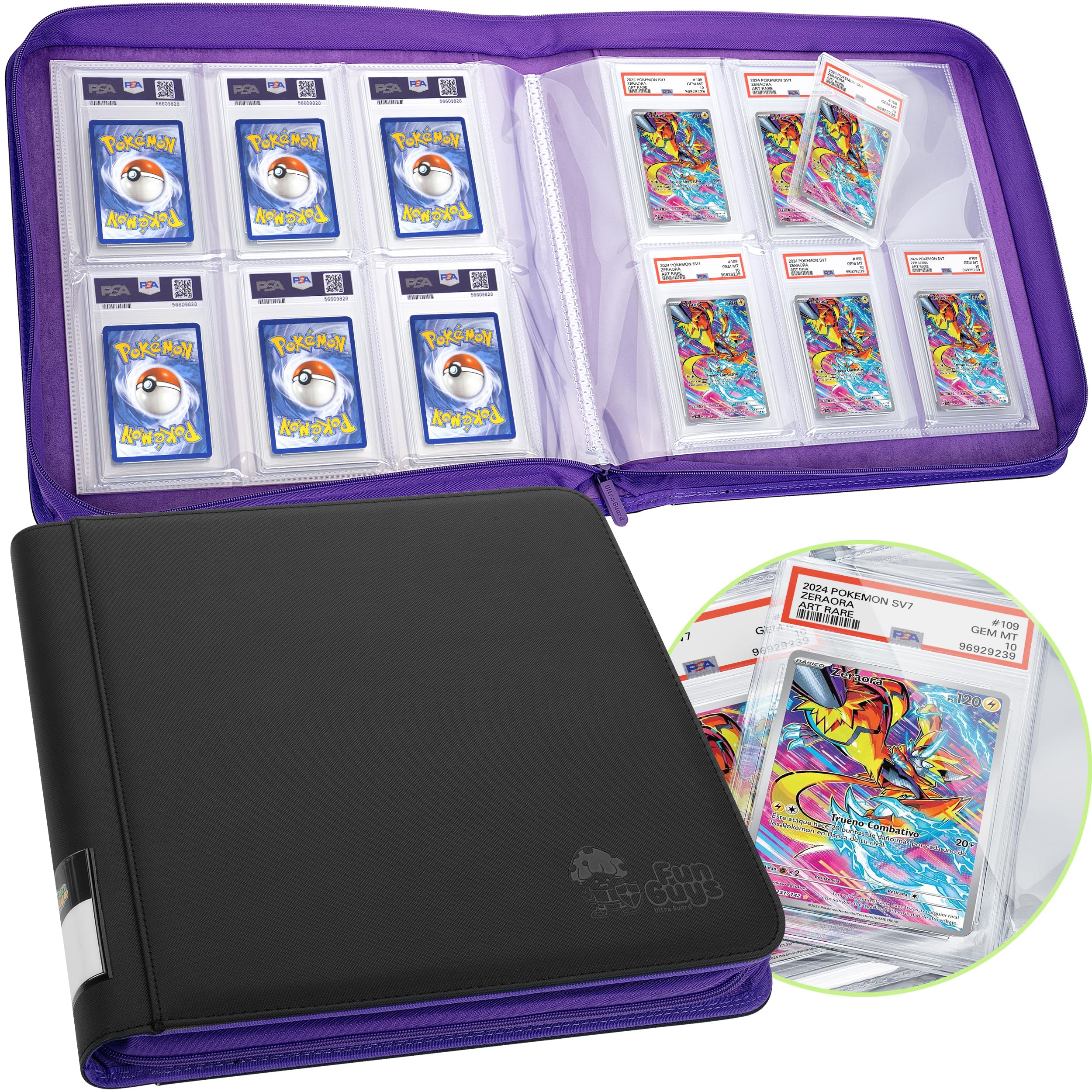 Funguys Black And Purple Graded Card Binder For Psa & Cgc Slabs – 60 Card Capacity, 6-Pocket Trading Card Storage, Zippered Collector Binder For Yu-Gi-Oh!, Mtg & Sports Cards