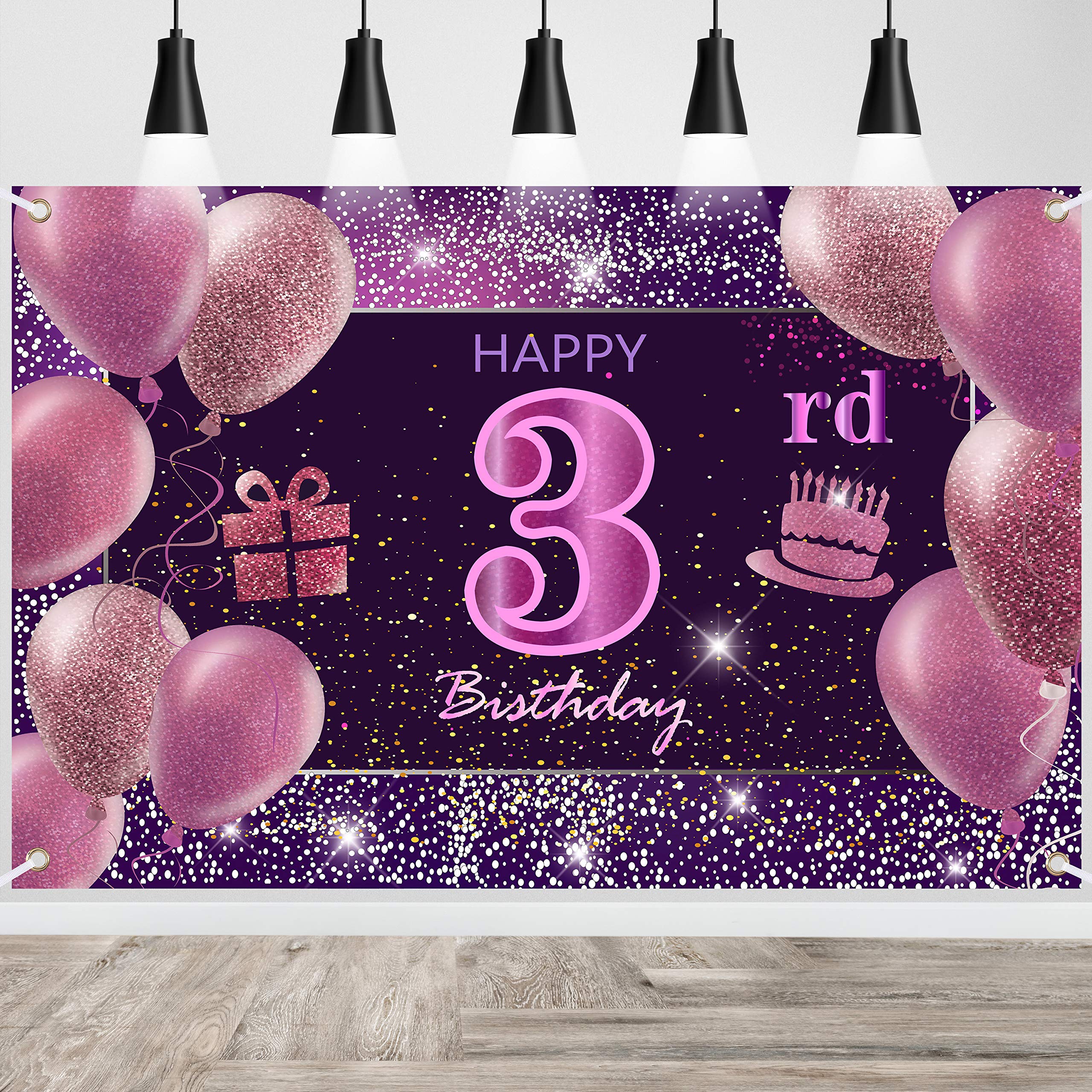 3rd Birthday Decorations IMISI Happy Birthday Banner Pink Birthday Backdrop Decorations for a Party