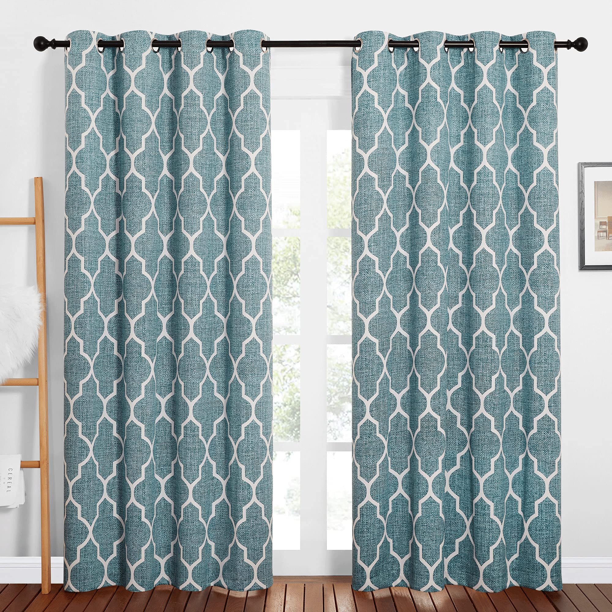 StangH Teal Blackout Curtains for Living Room 84 inch Length Heat Resistant Thermal Insulated Window Drapes for Kids Room Modern Moroccan Decoration for Sliding Door W52 x L84 - Image 2