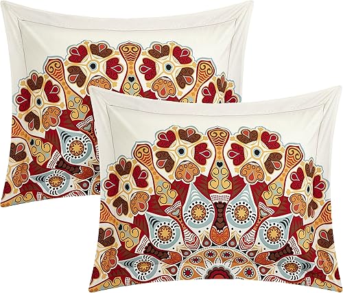 Miniatura 3 de Chic Home 8 piezas Maxim Gran Escala Paisley Bohemia Reversible Impreso con detalles bordados King Bed In a Bag Juego de edredón Rojo