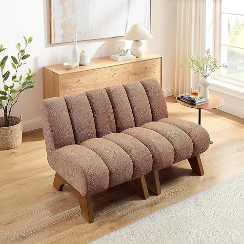Miniatura 38 de Art Leon Silla decorativa moderna, sofá modular de tela sherpa, silla individual sin brazos con patas de madera para sala de estar, dormitorio,