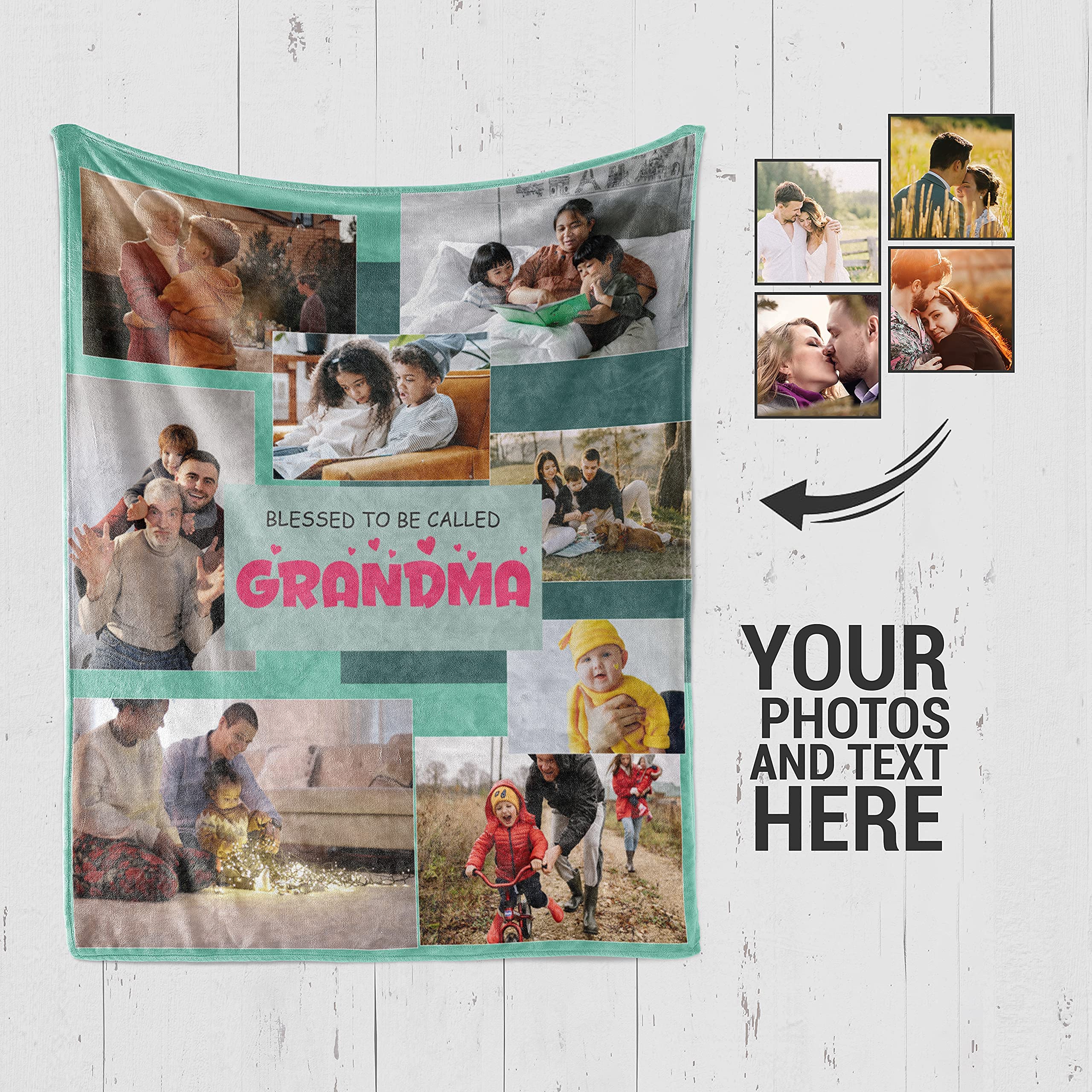 Launchigo Customized Picture Blanket-Gift for Grandma from Kids. Fleece Throw Blanket for Mother's Day, Birthday & Christmas.(Grandma Blanket (8 Photos)- 09, 50