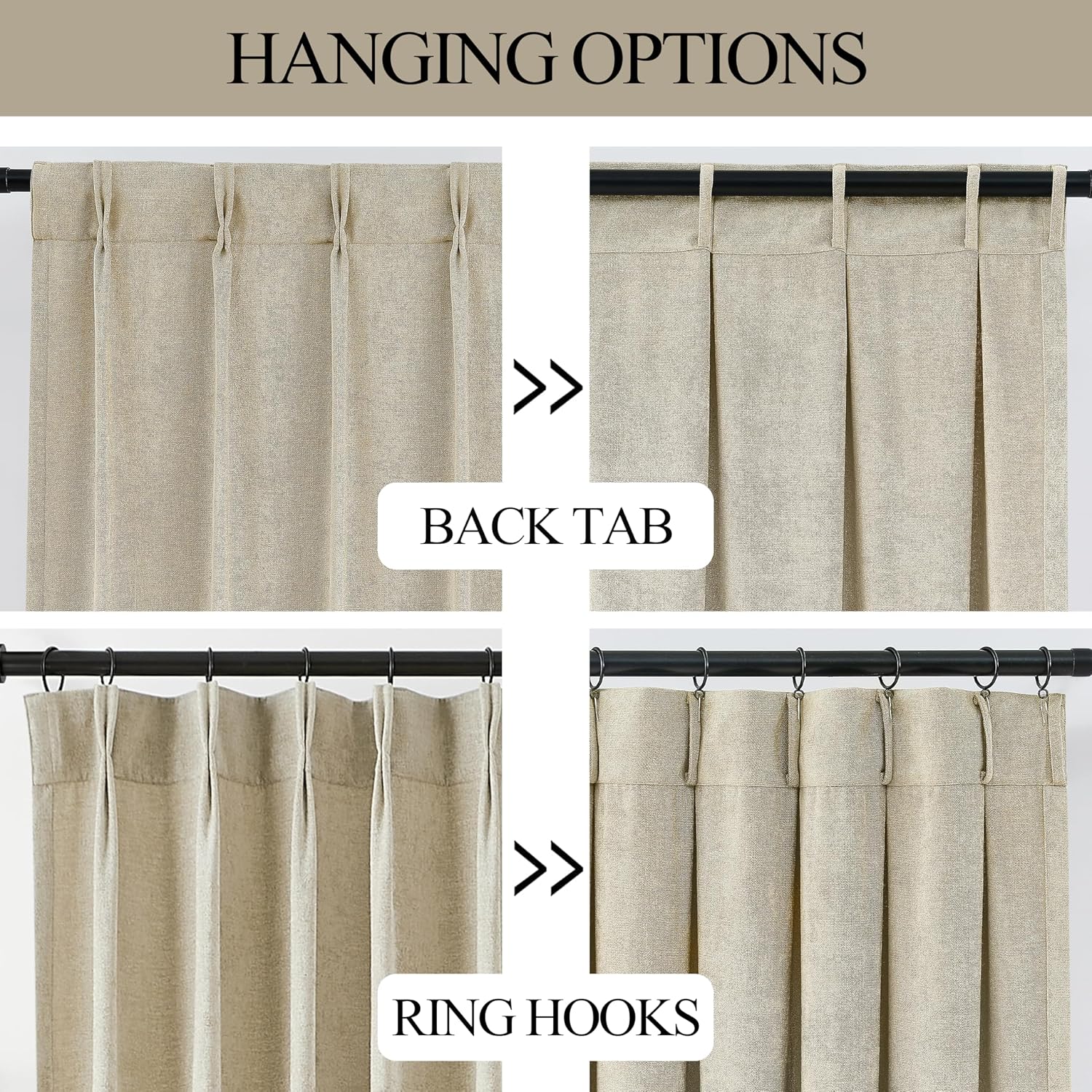 Vision Home Pinch Pleated Light Filtering Curtains Velvet Chenille Window Curtains 95 inch for Living Room Bedroom Semi Sheer Pinch Pleat Drapes with Hooks 36" Wx95Lx2,Oatmeal Tan