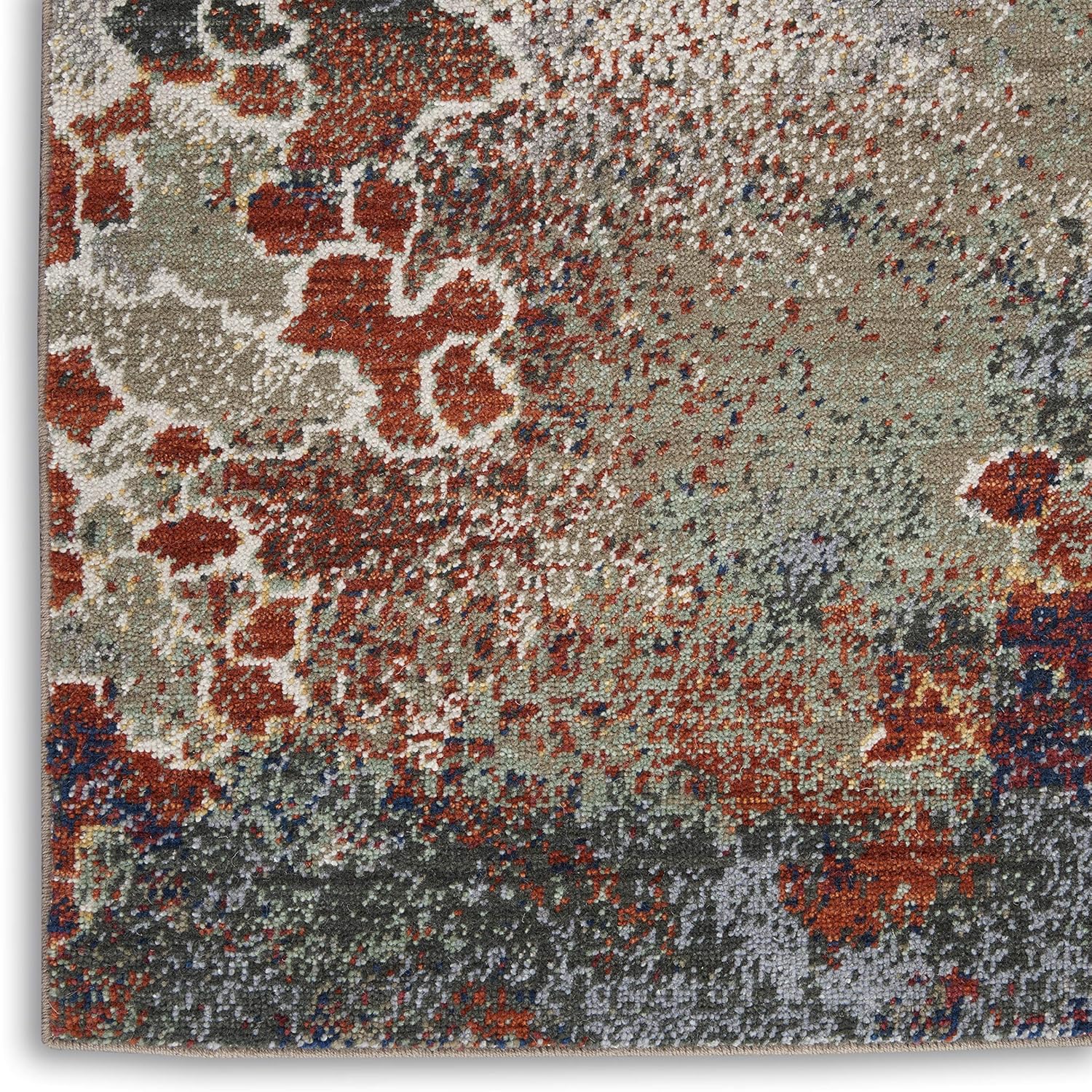 Seafoam and Brick Abstract Wool Blend Area Rug, 9' x 12'