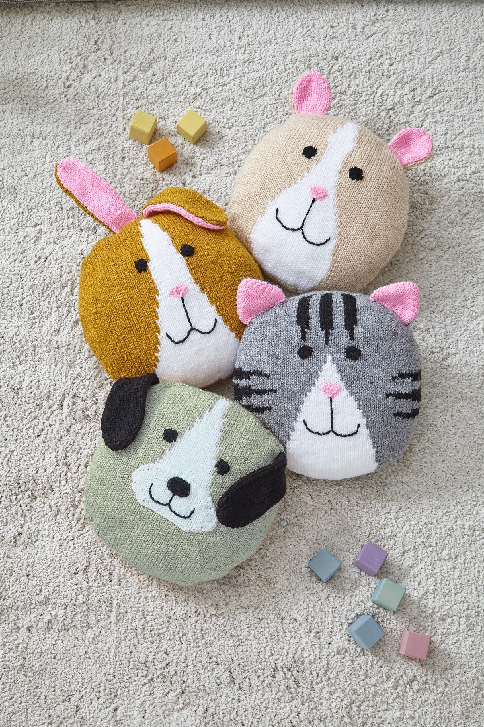 King Cole Chunky Knitting Pattern - Knitted Animal Cushion Covers