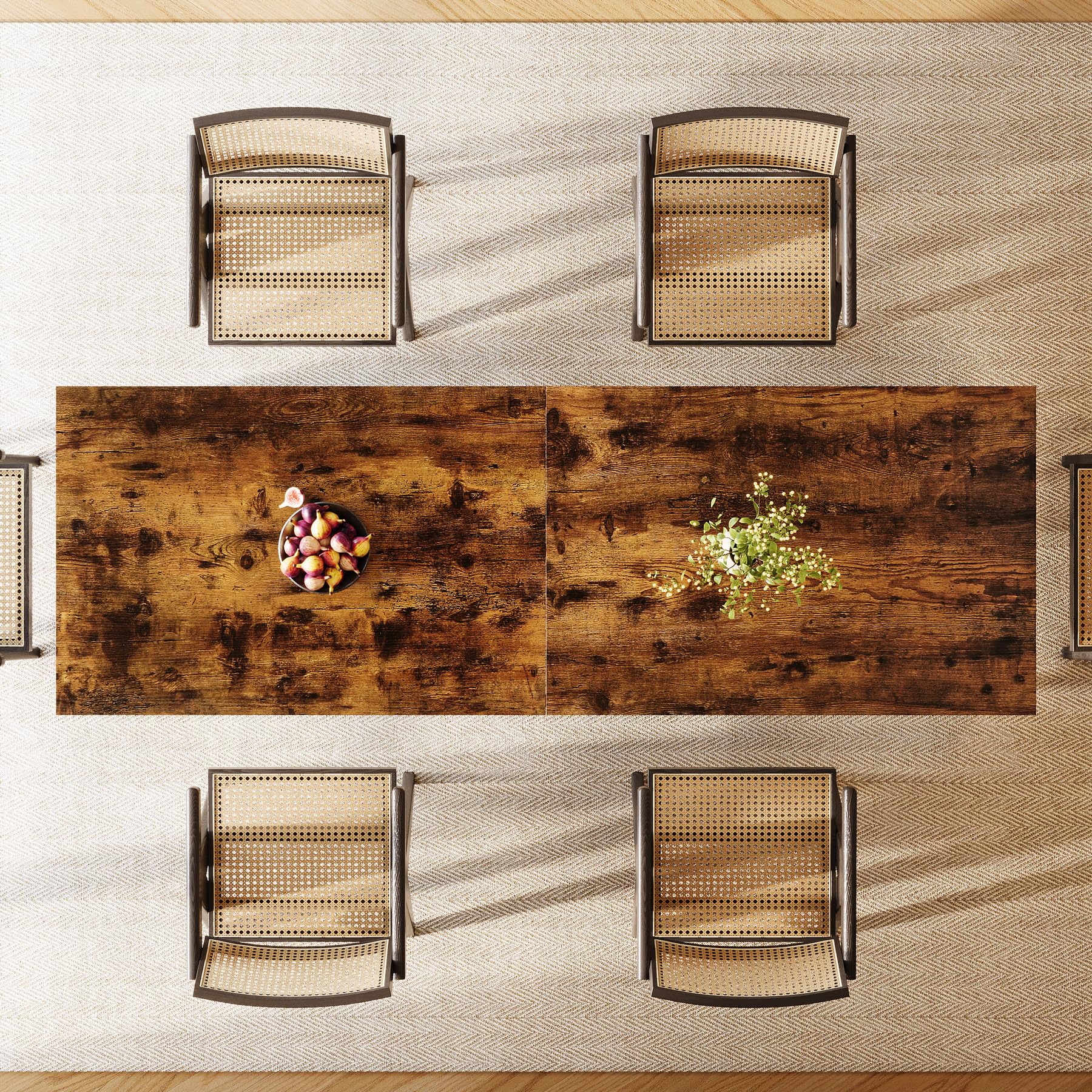 Tribesigns Mesa de comedor de 200 cm de largo para 6-8 personas, gran mesa de cocina rectangular industrial de madera, mesa de comedor rústica con patas de metal resistentes (marrón rústico)