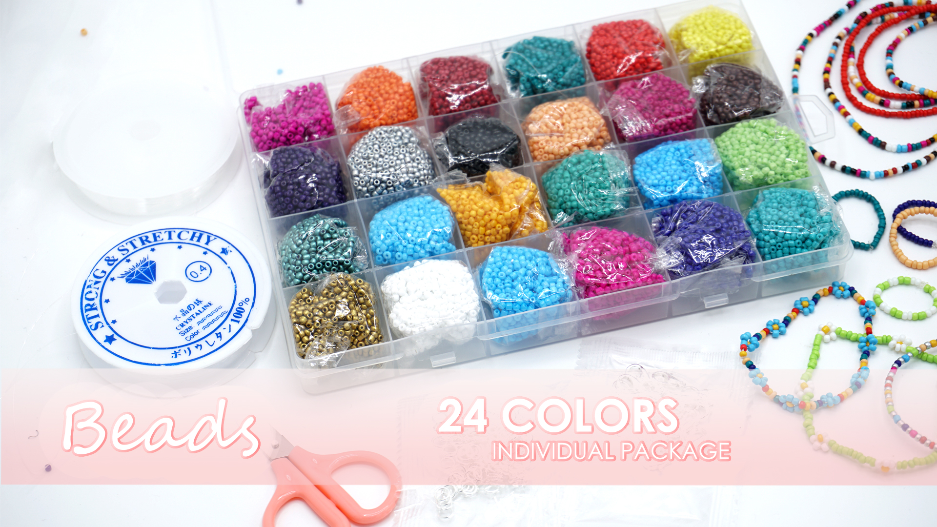 Set 1960 Perle Colorate 6mm - 28 Colori Con Cordino Elastico, Per Bracciali, Collane Fai Da Te - Foto 9