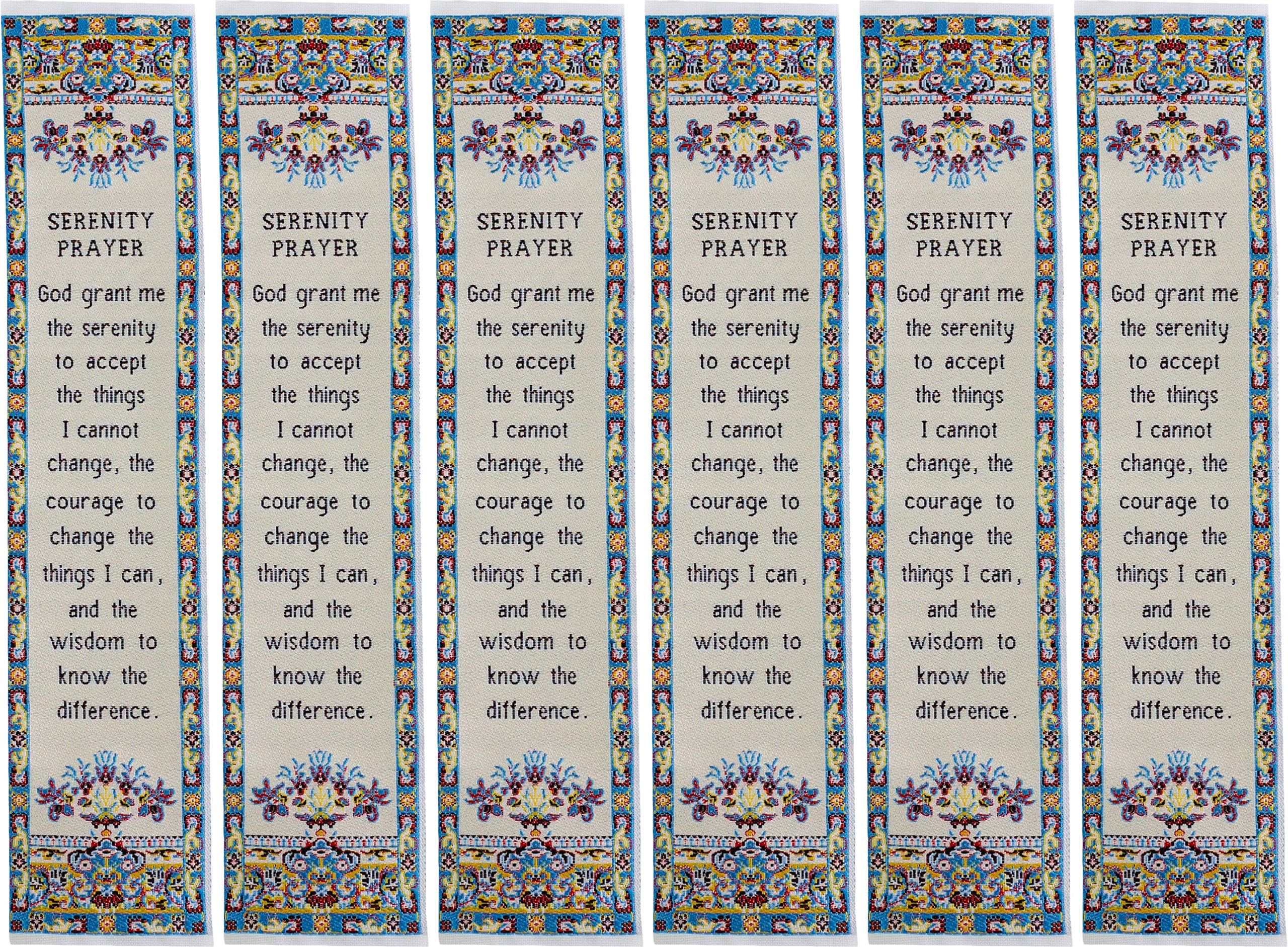 Serenity Prayer, Bulk Pack of 6 Woven Fabric Christian Bookmarks, Silky Soft Divine Peace Flexible Bookmarker for Novels Books & Bibles, Traditional Turkish Woven Design, Flexible & Soft Bookmark Gift