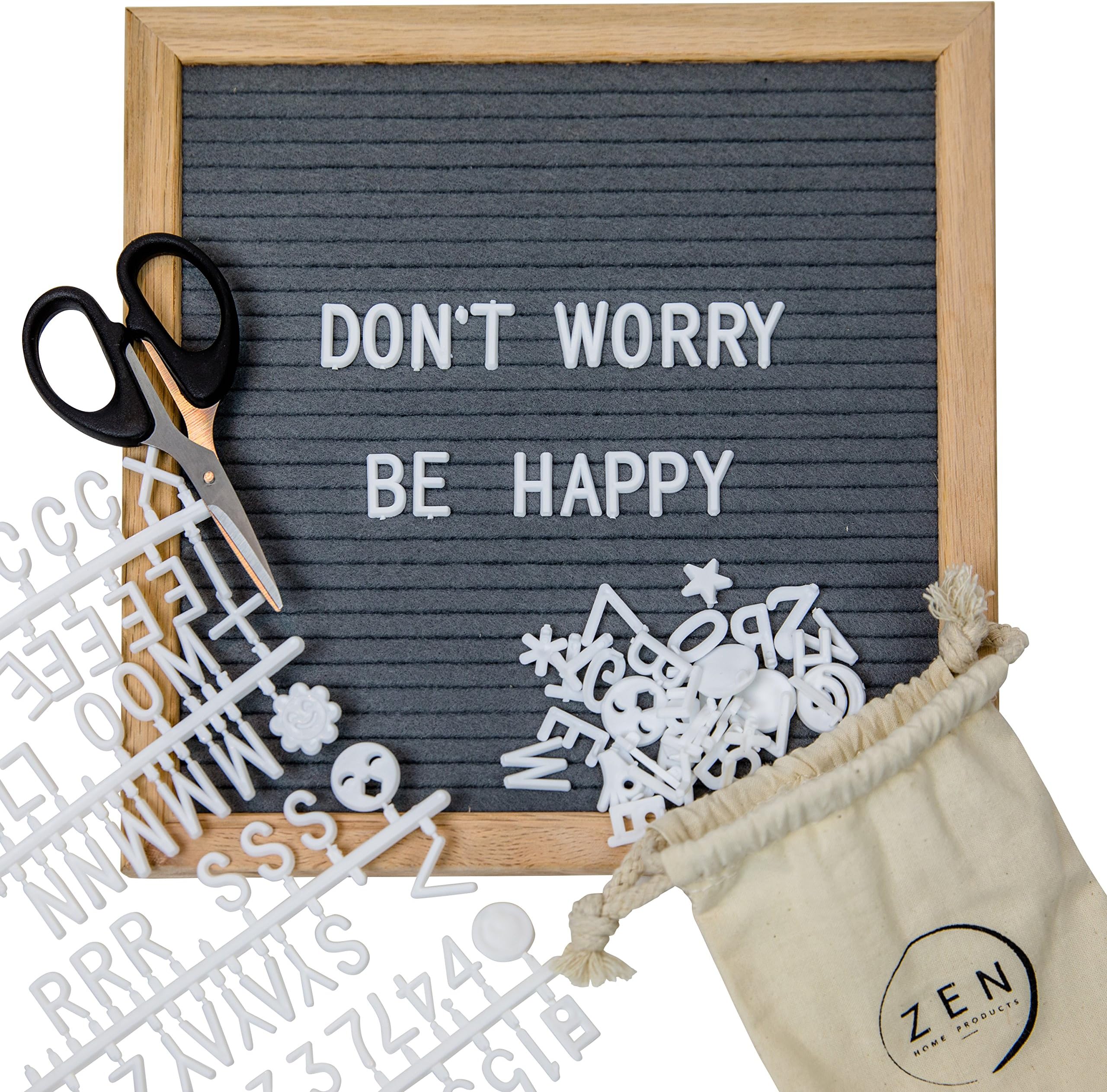 Felt Letter Board - Gray 10x10 Felt Board with 360 Changeable Letters, Letter Bag and Small Cute Scissor - This Wooden Felt Board Has a Kick Stand and Wall Mount - Perfect for Present or Celebration