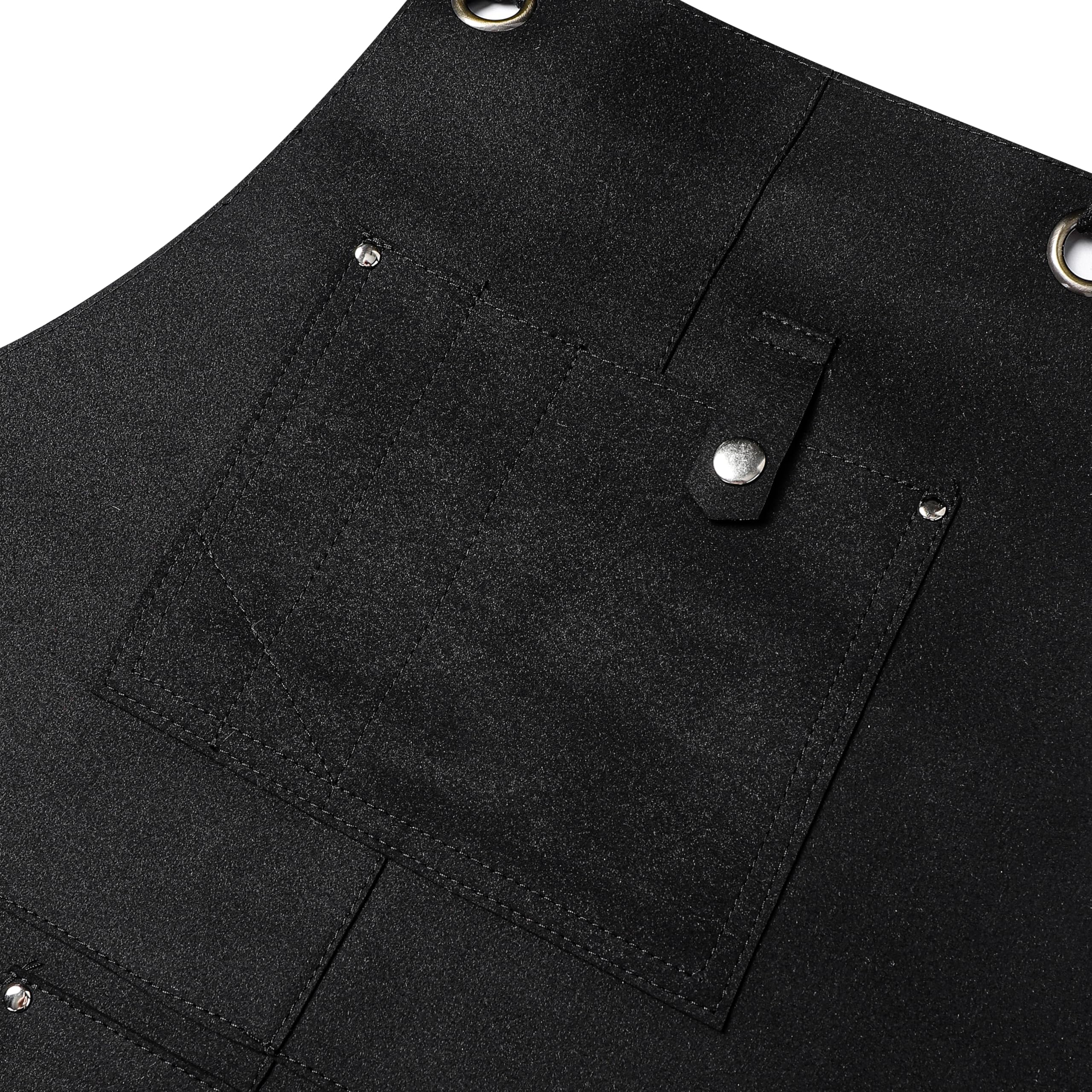 Delantal de herramientas de cuero ignífugo e impermeable con 6 bolsillos para trabajos de madera resistentes al aire libre, parrilla, Negro -, talla única