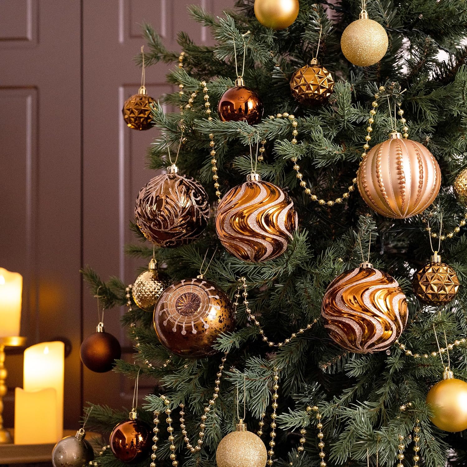 Valery Madelyn Large Christmas Ball Ornaments, 9ct Bronze Copper Gold Shatterproof Christmas Tree Decorations Set, 3.94 Inches Luxury Brown Hanging Ornaments for Xmas Holiday Party Decor - Image 6