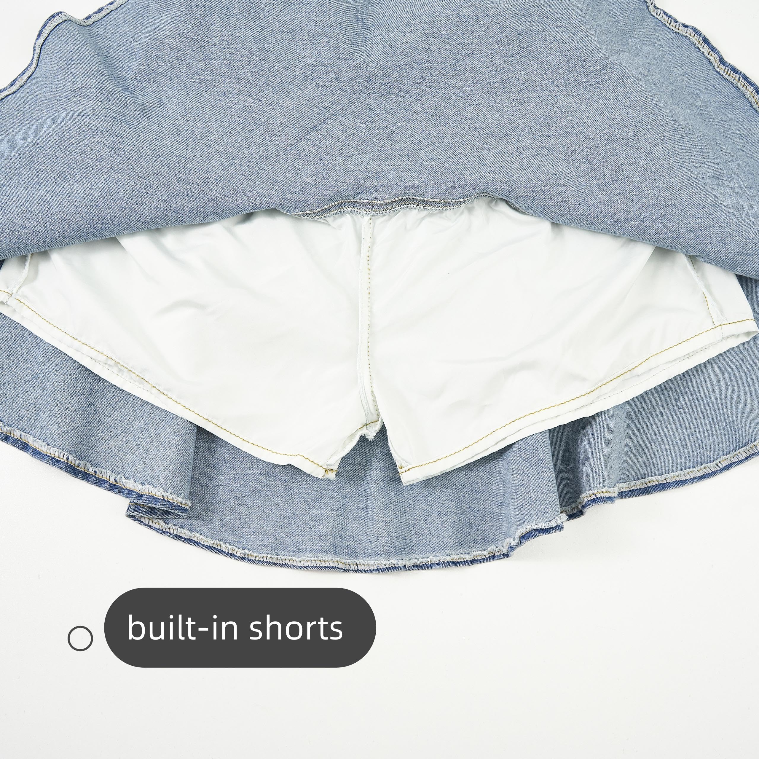Rolanko Faldas Vaqueras para Niñas, Línea A Cintura Elástica Minifaldas Vaqueras con Shorts Incorporados