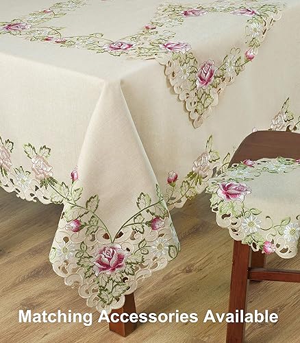 Miniatura 4 de Camino de mesa beige  Pañuelo de encaje de lino bordado europeo  Perfecto para cocina, comedor, decoración del hogar, recepciones de boda  14 x 108