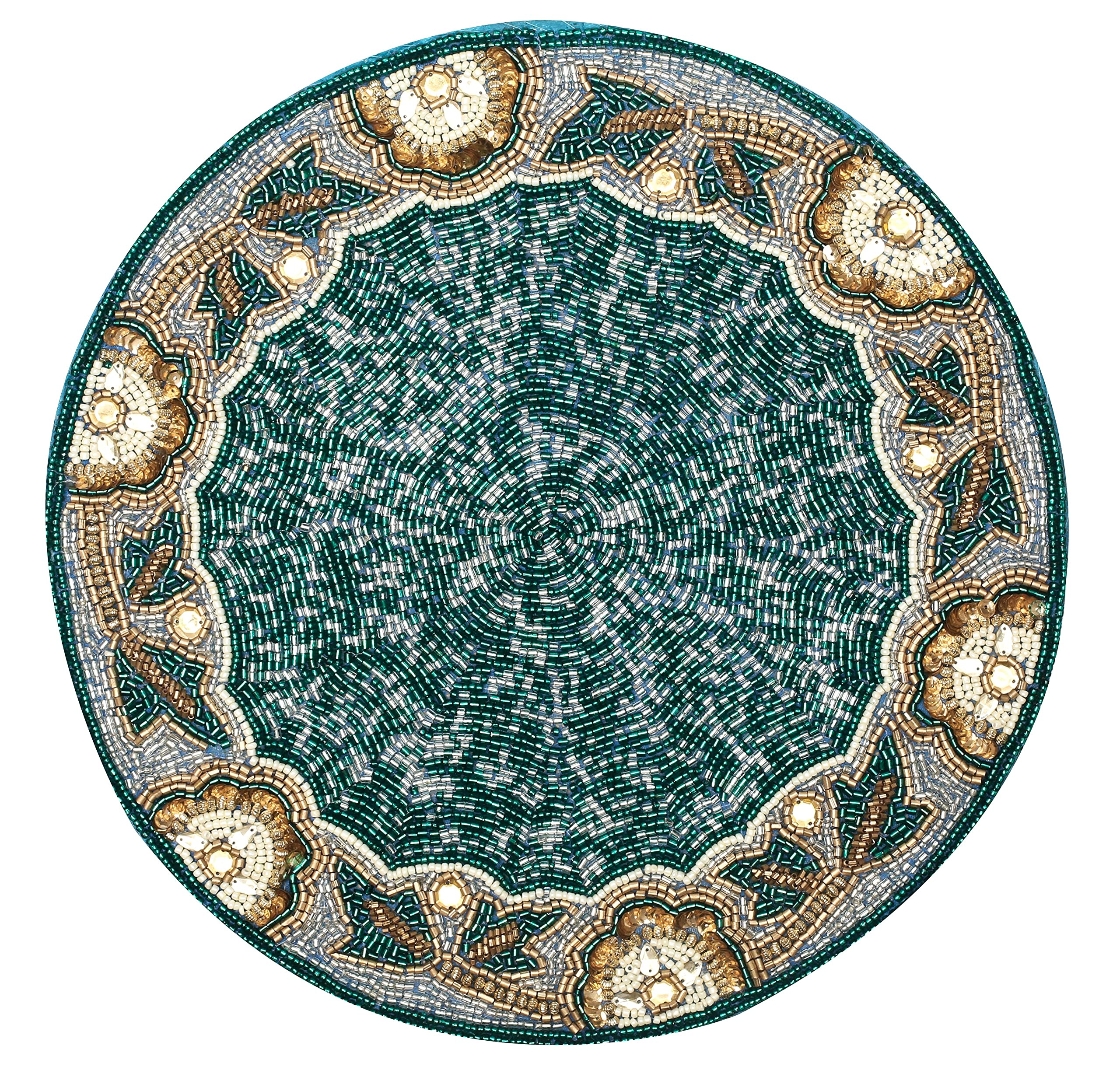 Beaded Placemats,Beaded Placemats Round Teal Silver White Gold 13