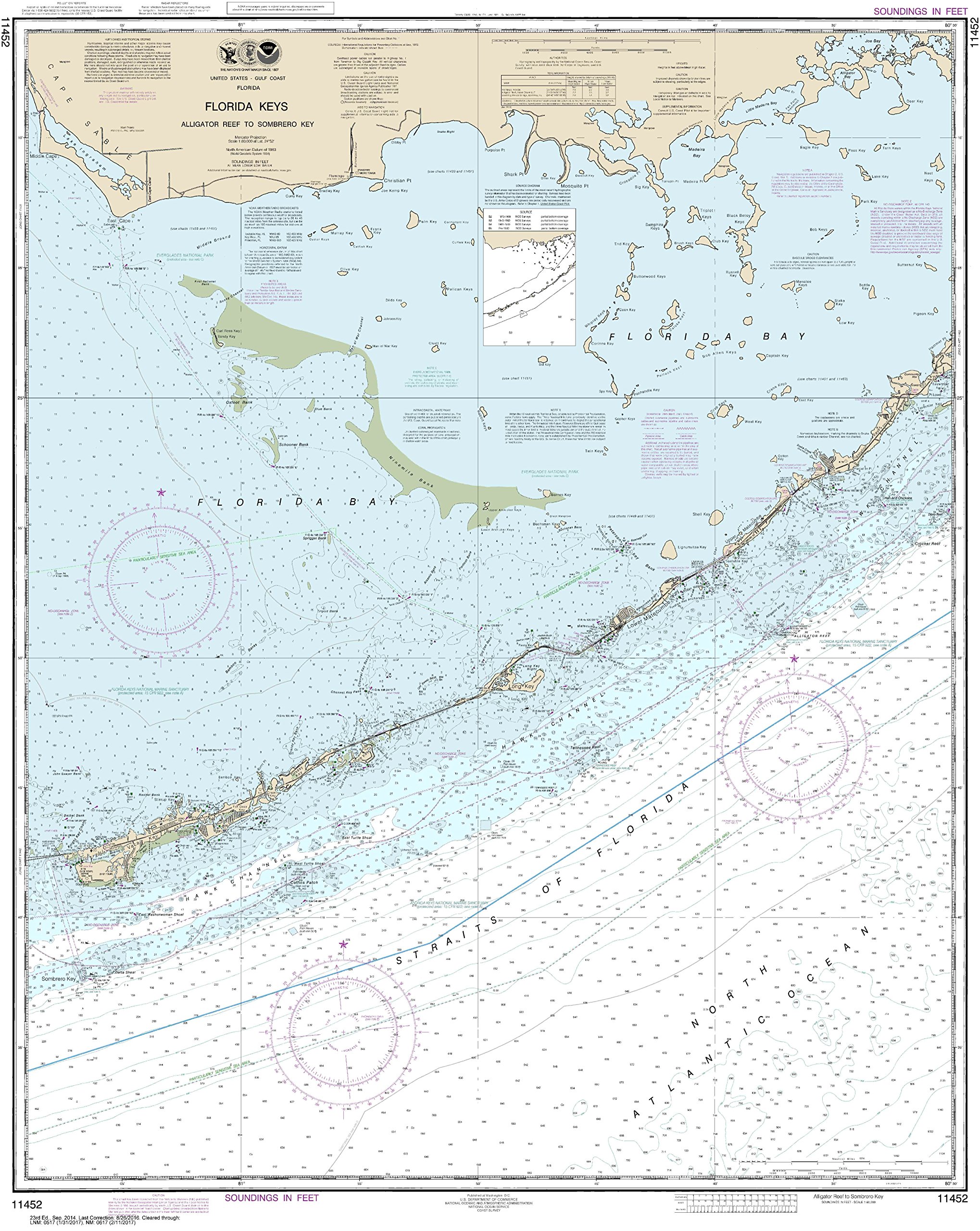 NOAA Chart 11452 Intracoastal Waterway Alligator Reef to Sombrero Key: 43.07" X 34.29" Paper Chart