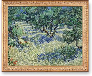 A&T ARTWORK Olive Orchard by Vincent Van Gogh.Framed Size:34.5x28.5 inches,Image Size:30x24 inches World Classic Reproductions For HomeDecor,Golden Frame