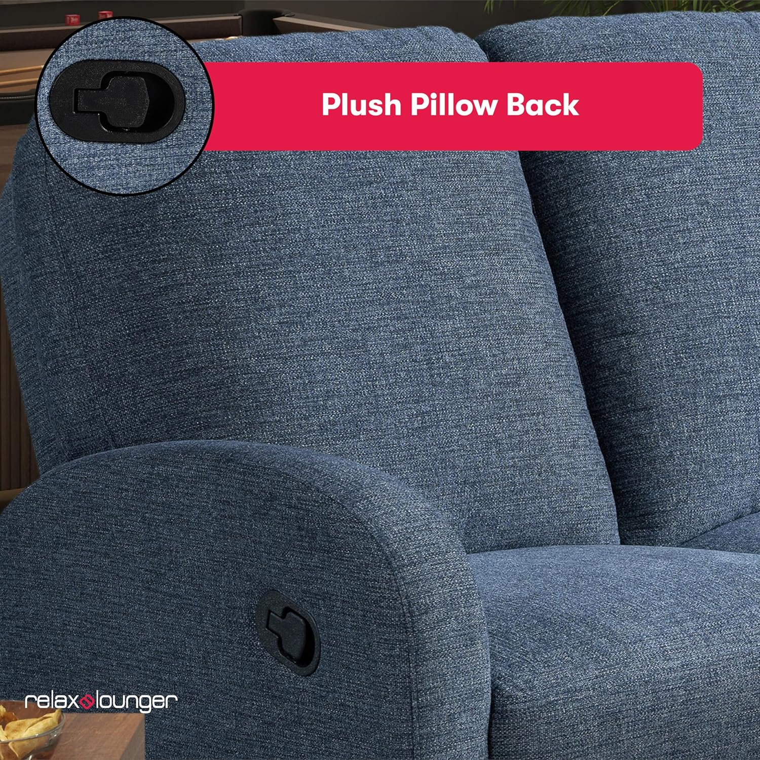 Relax-A-Lounger® Palmdale 58.3" Rocker Manual Pull-Handle Loveseat Recliner, Soft Modern, Pocket Coil Comfort, Black Metal Base Leg, Soft Chenille Fabric, Blue