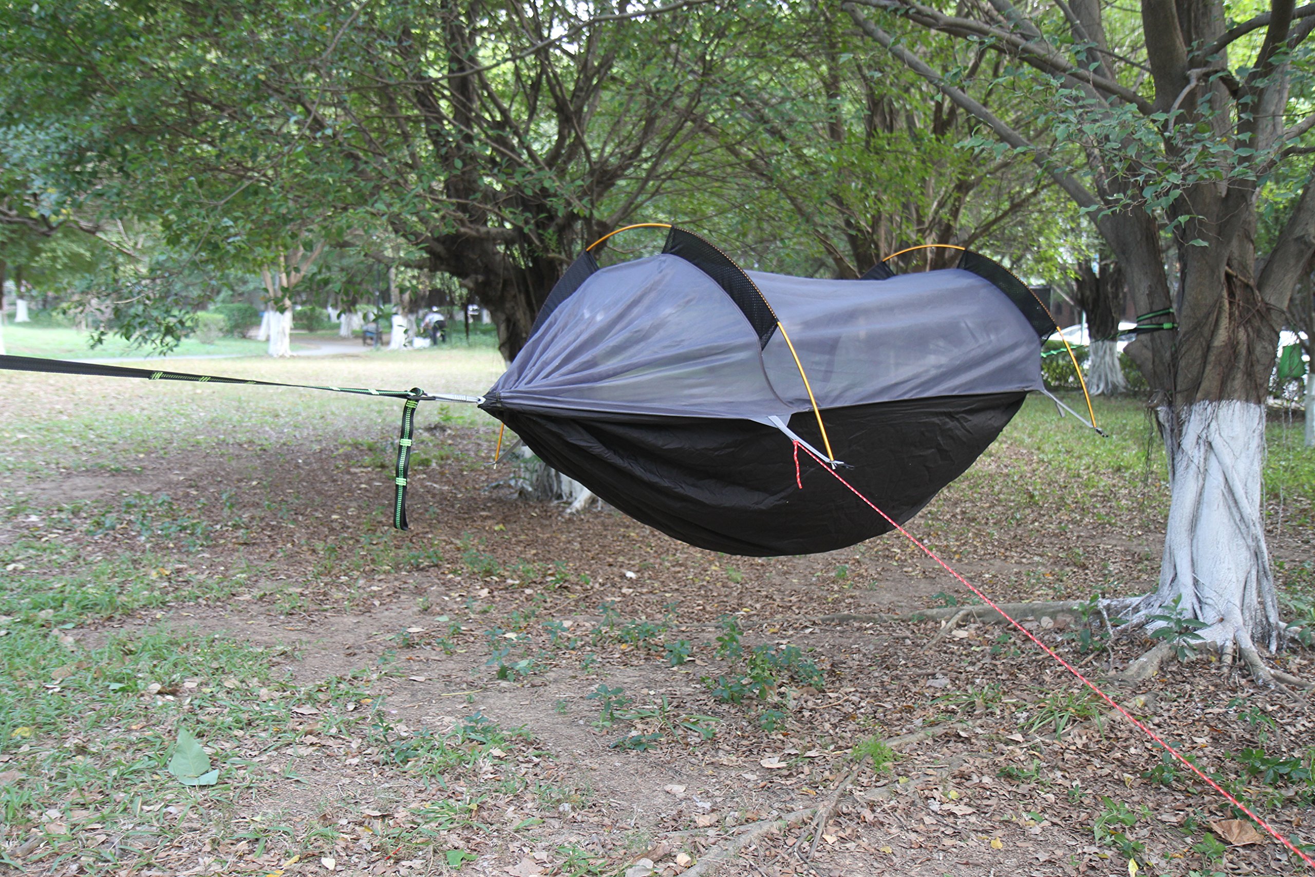Hamaca de campamento patentada con mosquitero y toldo para lluvia 9