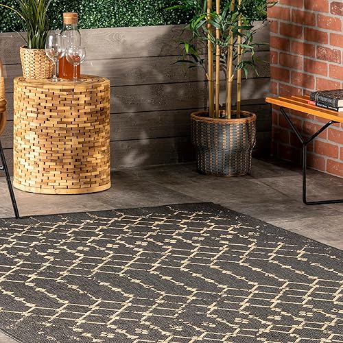 Miniatura 8 de nuLOOM Grayson - Alfombra marroquí Trellis para interiores y exteriores, 7 x 9 pulgadas, color carbón