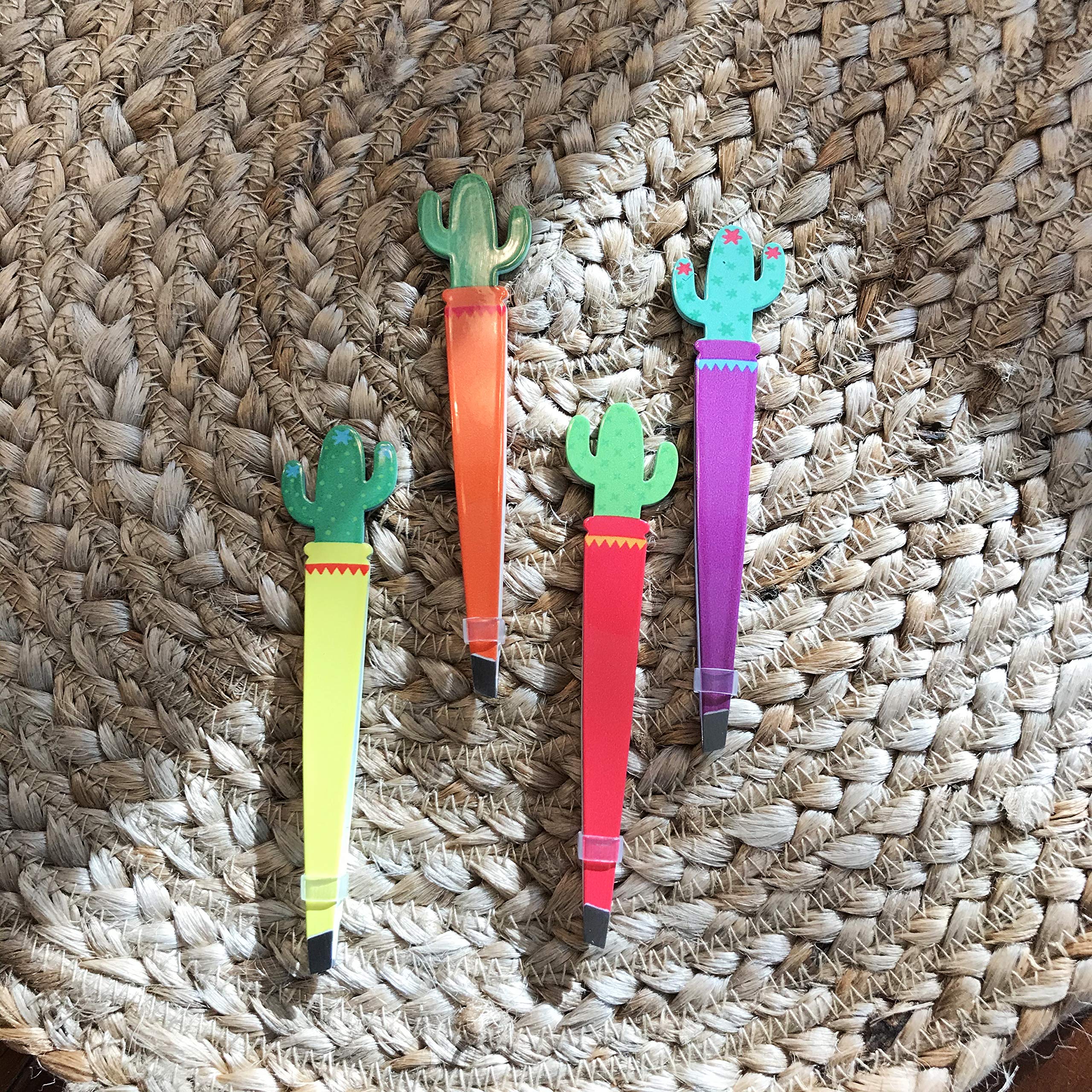 Süßes Kaktus-Pinzetten-Set (4 Stück) schräge Pinzetten sortiertes Set Südwestliches Souvenir Geschenk Pinzette Bundle (lila, orange, rosa, gelb)