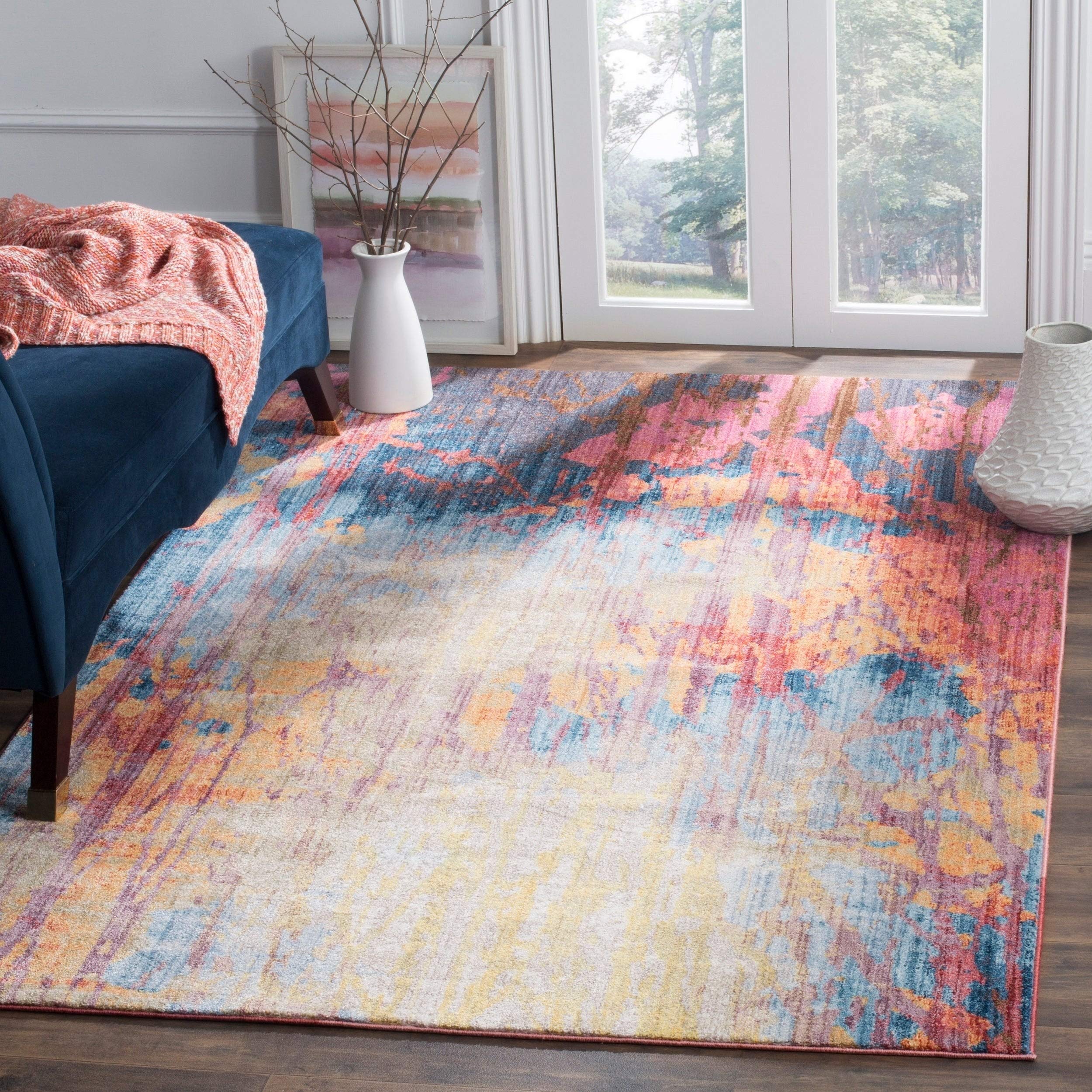 Safavieh Trendy New Transitional Indoor Woven Rectangle Area Rug, Bristol Collection, BTL354, in Blue / Rust, 122 X 183 cm for Living Room, Bedroom or Any Indoor Space