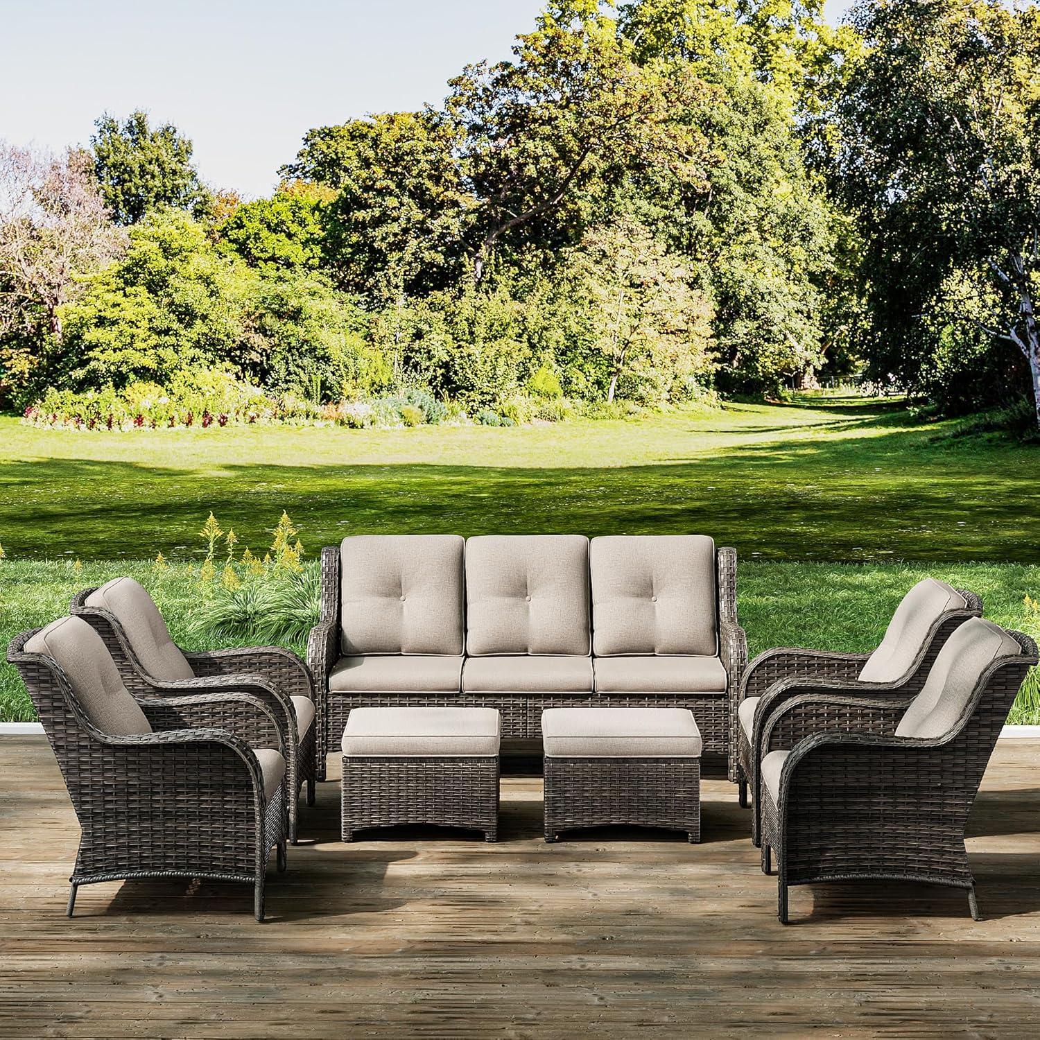 Joyside 7-Piece Wicker Patio Set, Mixed Grey/Beige