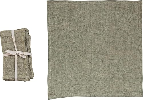 Creative Co-Op Juego de 4 servilletas cuadradas de lino lavado a la piedra de 18 pulgadas, color oliva, verde disponible en Yaxa Venezuela