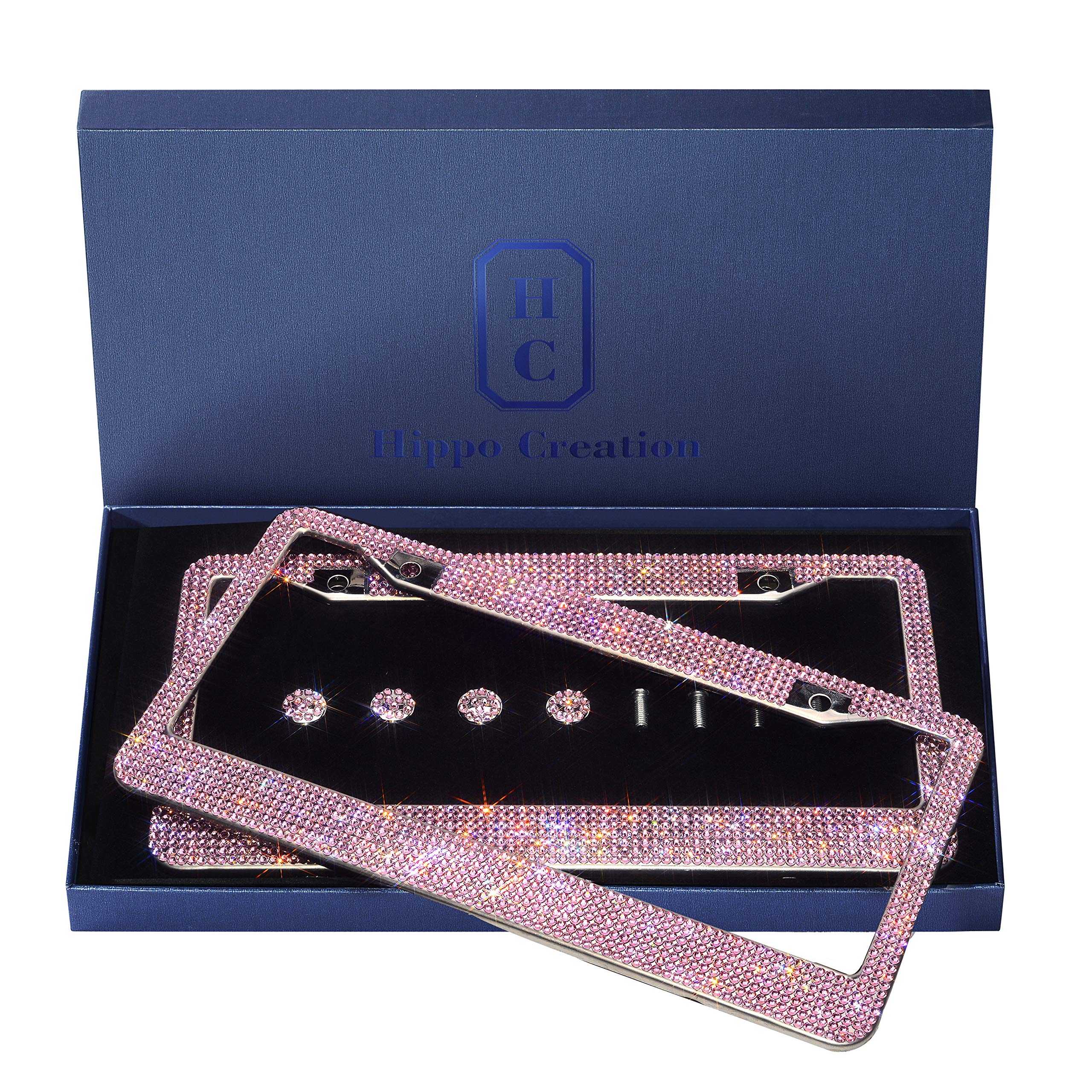 H C Hippo Creation 2 Pack Bling License Plate Frame (Warm Color Set) Pink BLP-003