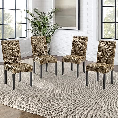 Miniatura 8 de Crosley Furniture Edgewater - Juego de 4 sillas de comedor de ratán de fibra natural tejidas a mano, color hierba marina