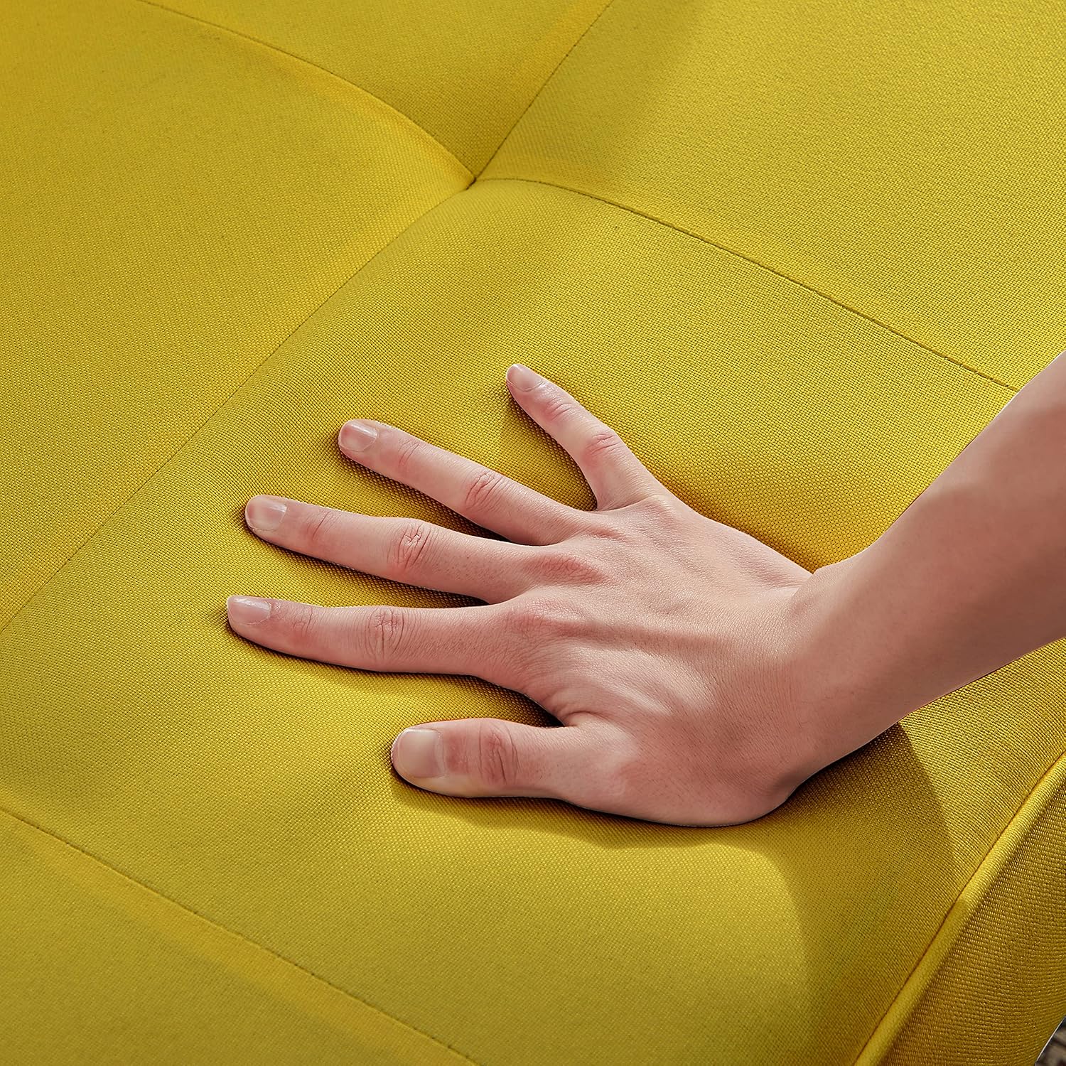 Modern Fabric Sofa Bed Futon,Convertible Sleeper Loveseat with 2 Pillows and Armrests,75" Folding Recliner Couch Bed with Solid Wood Legs for Living Room Apartments Office (Yellow)