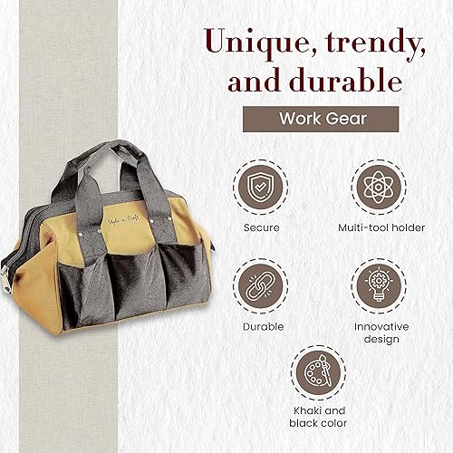 Miniatura 4 de Style n Craft Bolsa de herramientas de boca ancha de 12 pulgadas de 23 bolsillos, bolsa de almacenamiento de herramientas de poliéster 600D