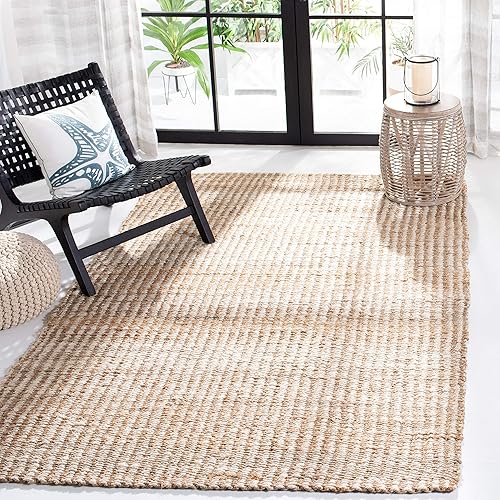 SAFAVIEH Natural Fiber Collection - Alfombra de área de 9 x 12 pies, natural y marfil, hecha a mano, yute a rayas, ideal para zonas de alto tráfico