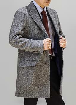 クリケット　ハリスツイード　チェスターコート　千鳥格子　グレー　LL　メンズ HARRIS TWEED ハリスツイード メンズ チェスターコート 新品