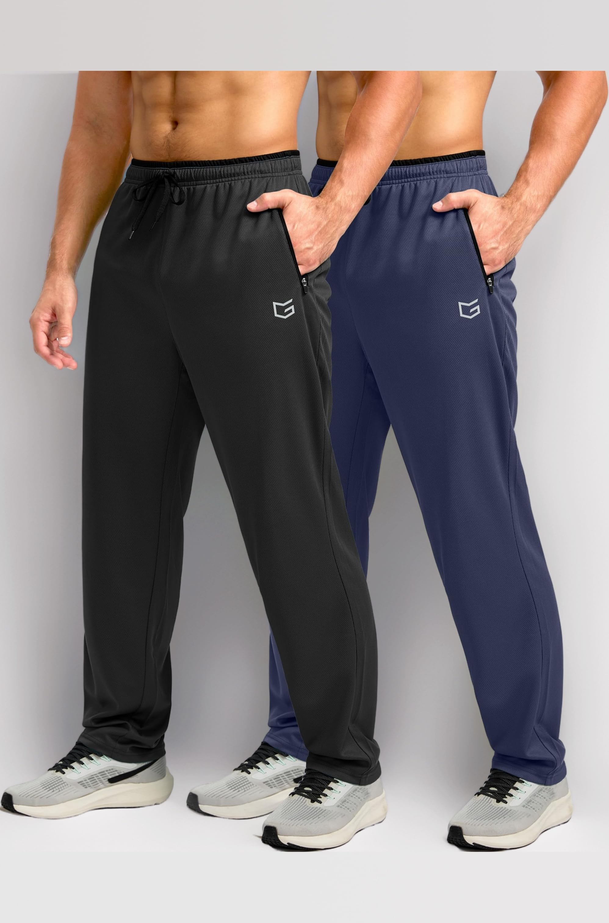 G Gradual Men's Sweatpants Open Bottom Athletic Pants with Zip Pockets Mesh Lightweight for Running, Workout, Lounge