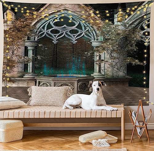 Miniatura 8 de Ambesonne Tapiz gótico, patio con hiedra encantada en la puerta antigua al bosque, colgante de pared ancho para dormitorio, sala de estar, 2-Verde