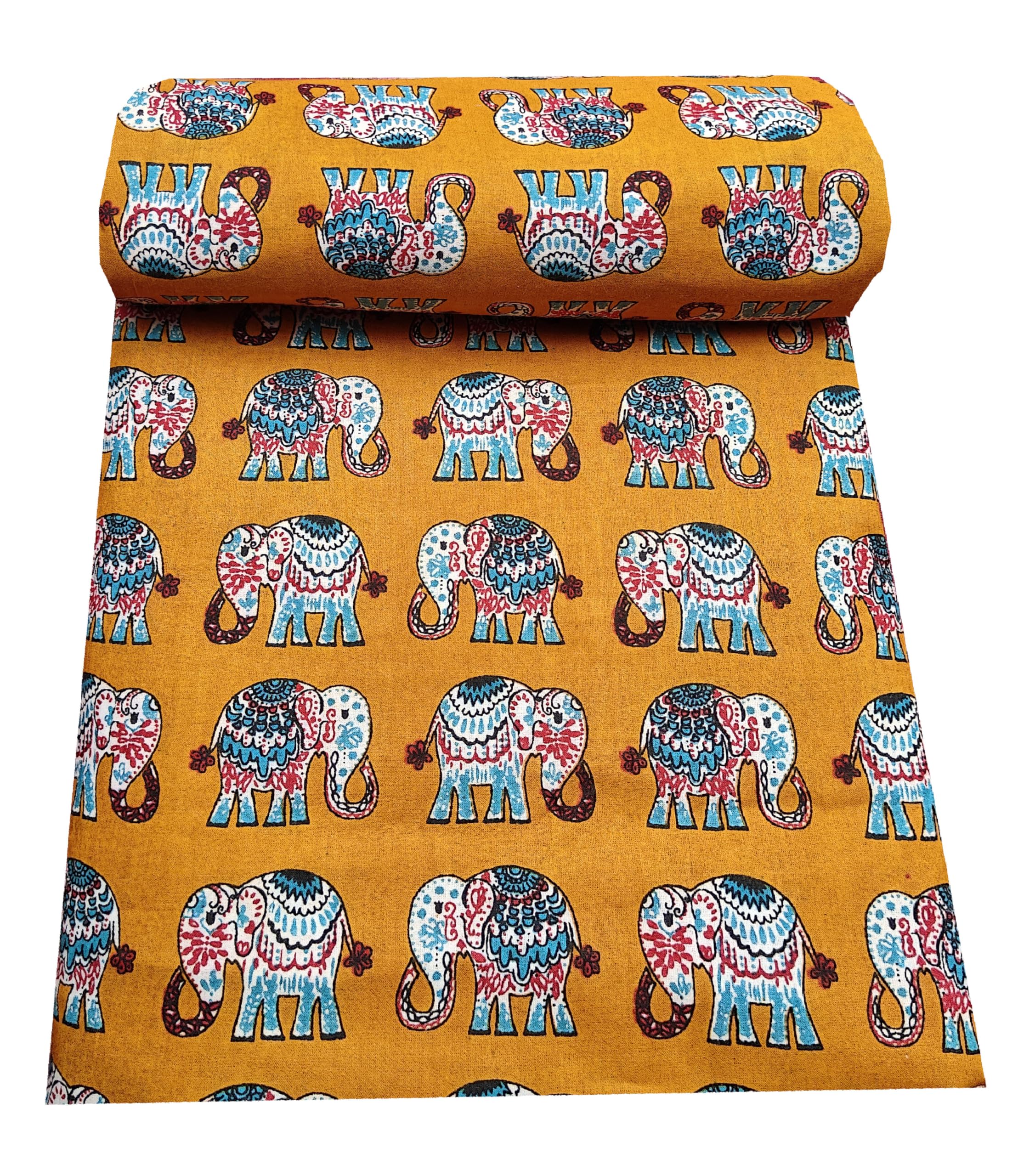2 Meter Pure Cotton Unstitched Jaipuri Handmade Digital Printed Fabric Material for Women Kurta/Blouse/Palazzos/Piece Material for Women’s (Tan Elephant)-image-12