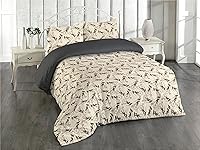 Vista 14 de Ambesonne Juego de funda de edredón de calavera, cabeza de esqueleto de estilo americano tradicional y boceto floral sobre arte estampado oscuro