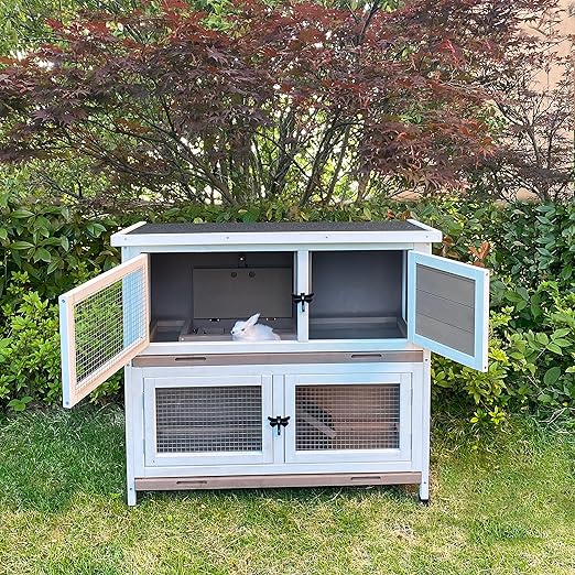 Goohome 2 Floors Wooden Rabbit Hutch Outdoor, Guinea Pig