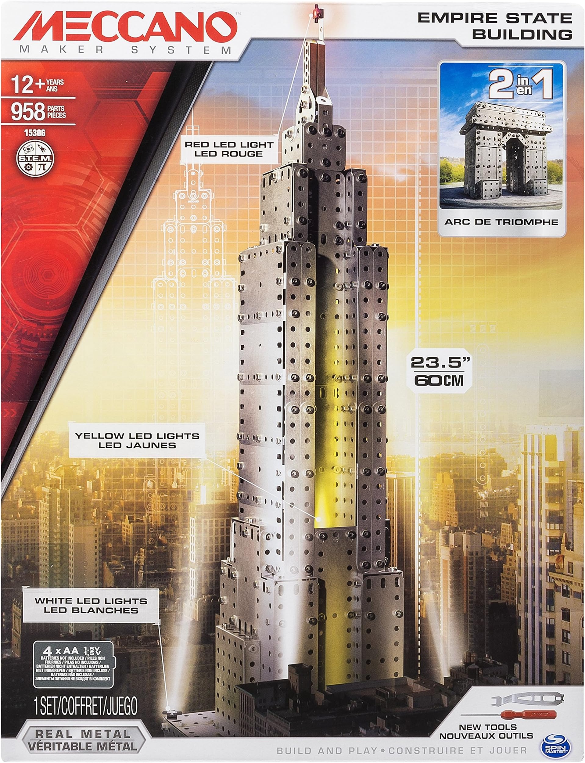 Meccano 2en1 Arc Triomphe et Empire State Building Lumineux