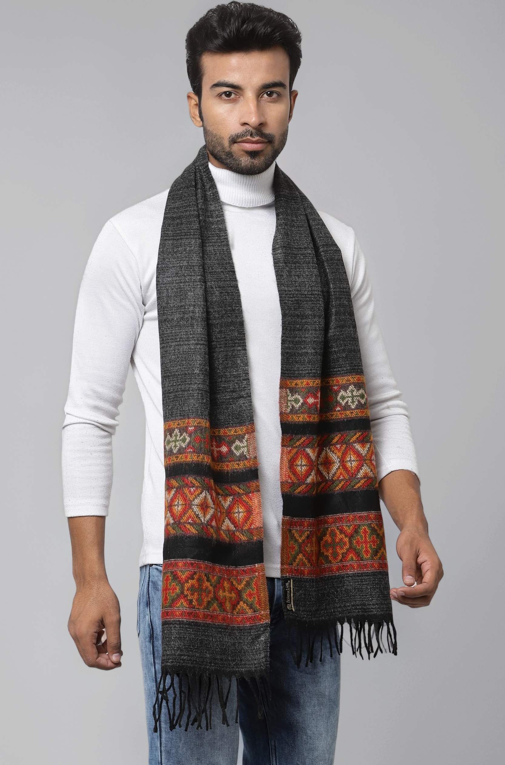 Acro Wool Men's Muffler (MF-902, Black Size: 34CM X 200CM)