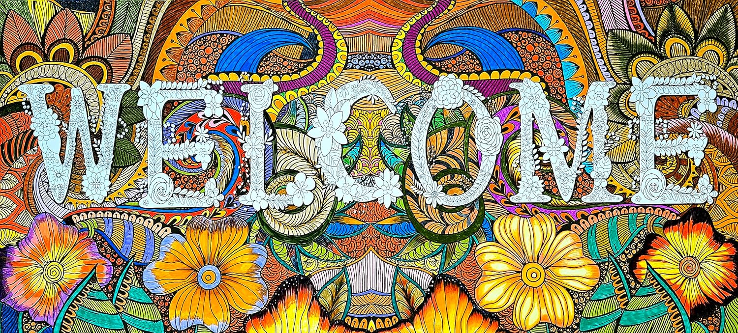 SJPRINTER Inspirational Wall Art, Giant Coloring Poster Mandala for Kids Adults - Great for Girls, Boys, Arts, Crafts, Care Facilities, Schools, Family Time, Groups (WELCOME, 24" x 52")
