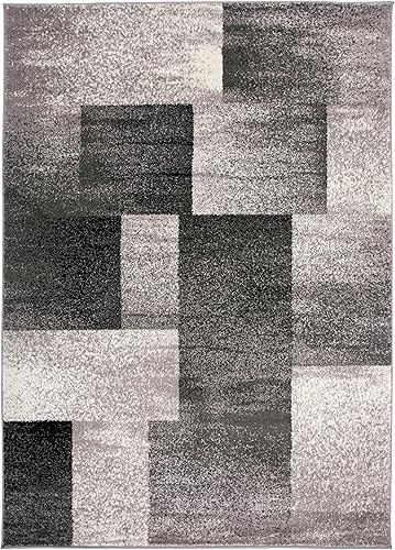 Miniatura 3 de Rugshop Alfombra gris grande moderna con diseño de cajas envejecidas, pelo suave resistente a las manchas para sala de estar, oficina y comedor, 8 x