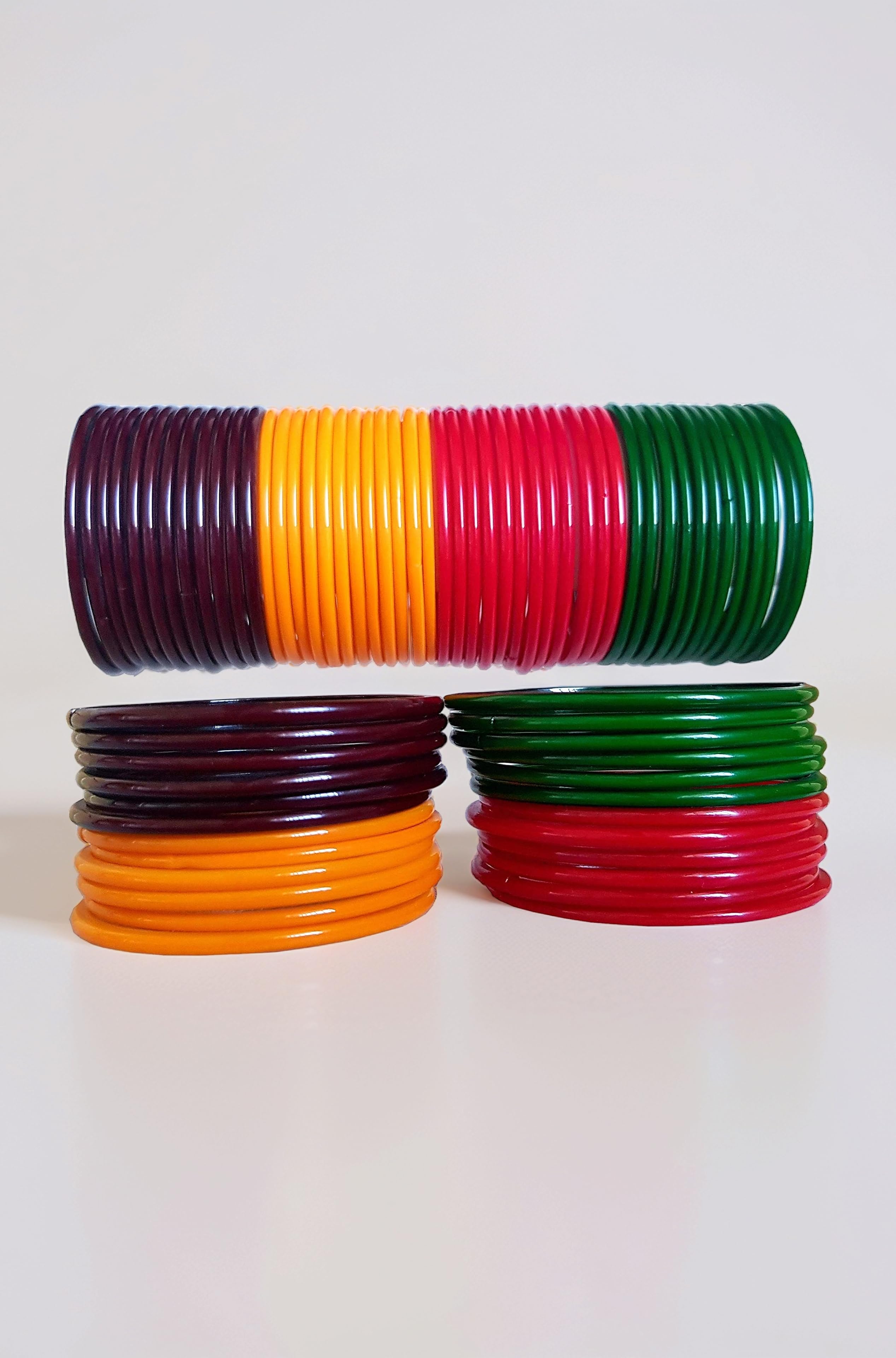 Swara Creations Red Green Yellow Glass Bangle kaanch kadas for Women (100 ban...