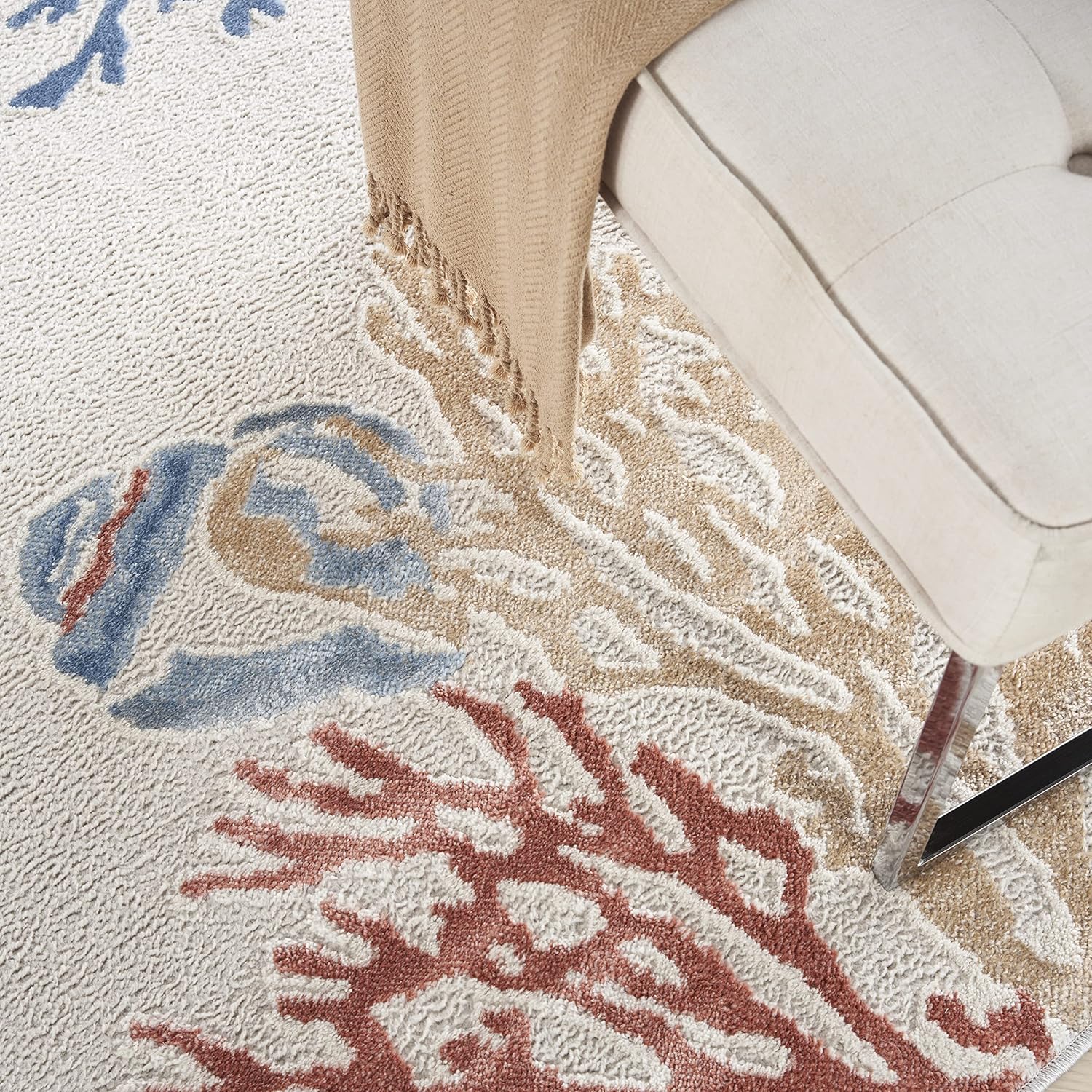 Nourison Home Pompeii Coastal, Nautical & Beach Ivory/Multi 7'10" x 9'10" Area Rug, Easy Clean, Non Shedding, Bed Room, Living Room, Dining Room, Kitchen (8x10)