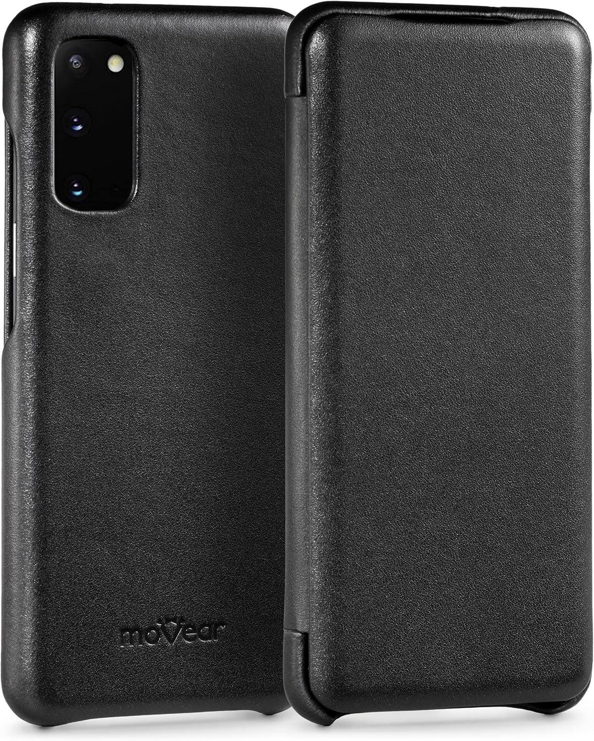 moVear Smartphone Flip Case S Compatible with Galaxy S20 Ultra Smooth Black with Magnetic Clips and Microfibre Cloth