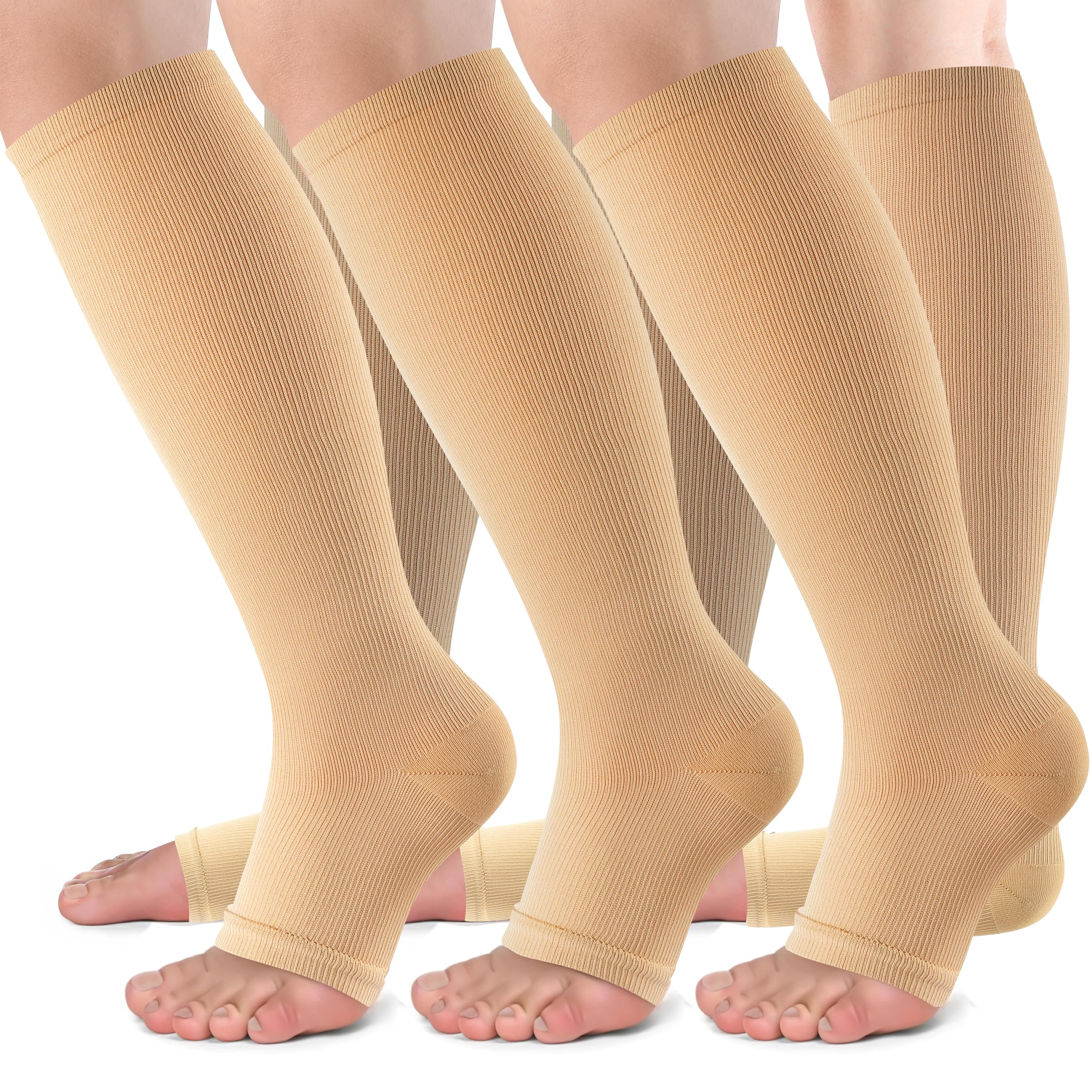 bropite Open Toe Compression Socks for Women，3 Pairs Toless Knee-High Socks | Graduated 15-20 mmHg compression circulation,reduces swelling.3 pairs open toe design for travel,nurses,pregnancy comfort
