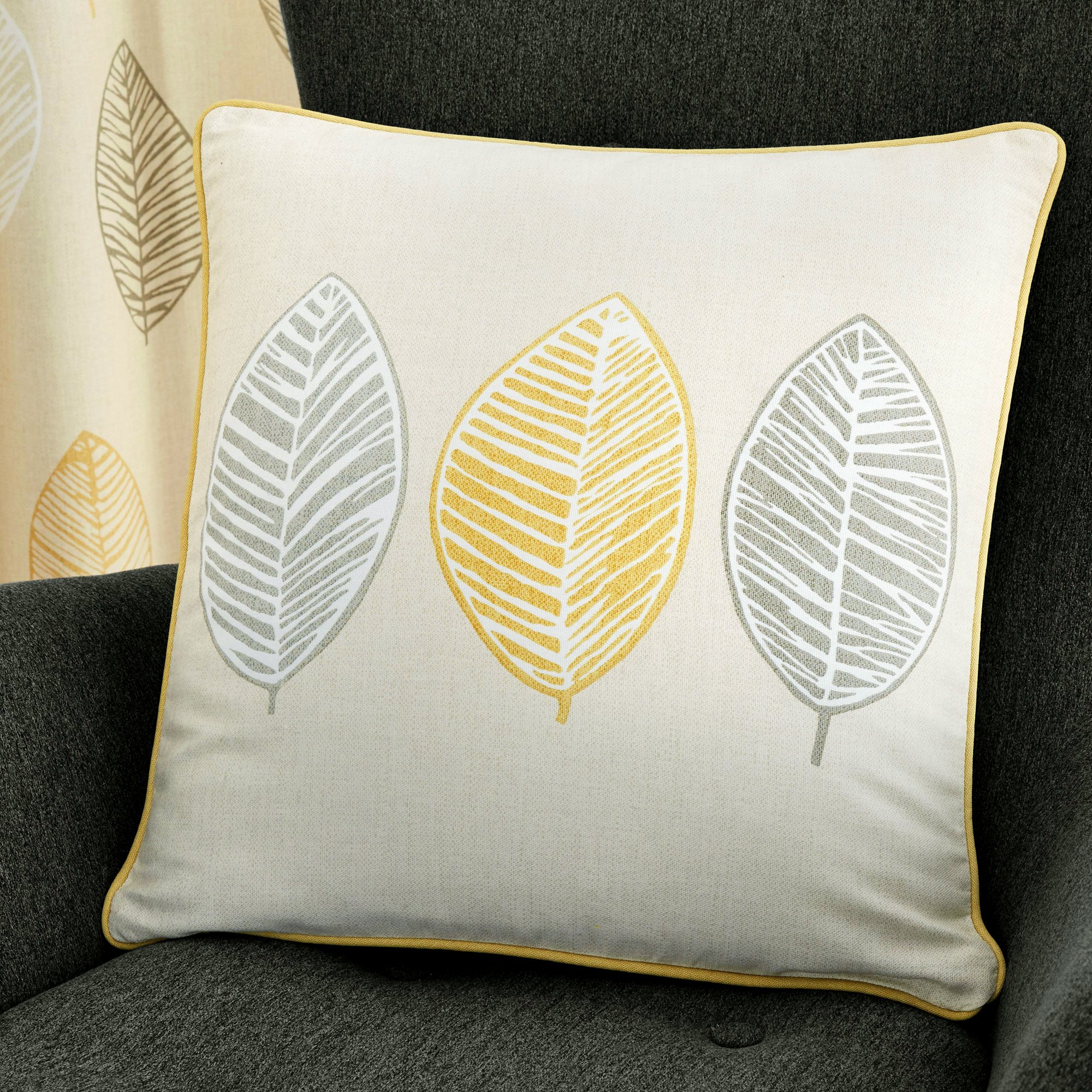 Fusion - Skandi Leaf - 100% Cotton Filled Cushion - 43x43 cm in Ochre