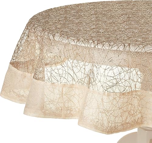 Violet Linen Crown Mesh Lace con diseño de borde, manteles de poliéster, 65 pulgadas, color dorado