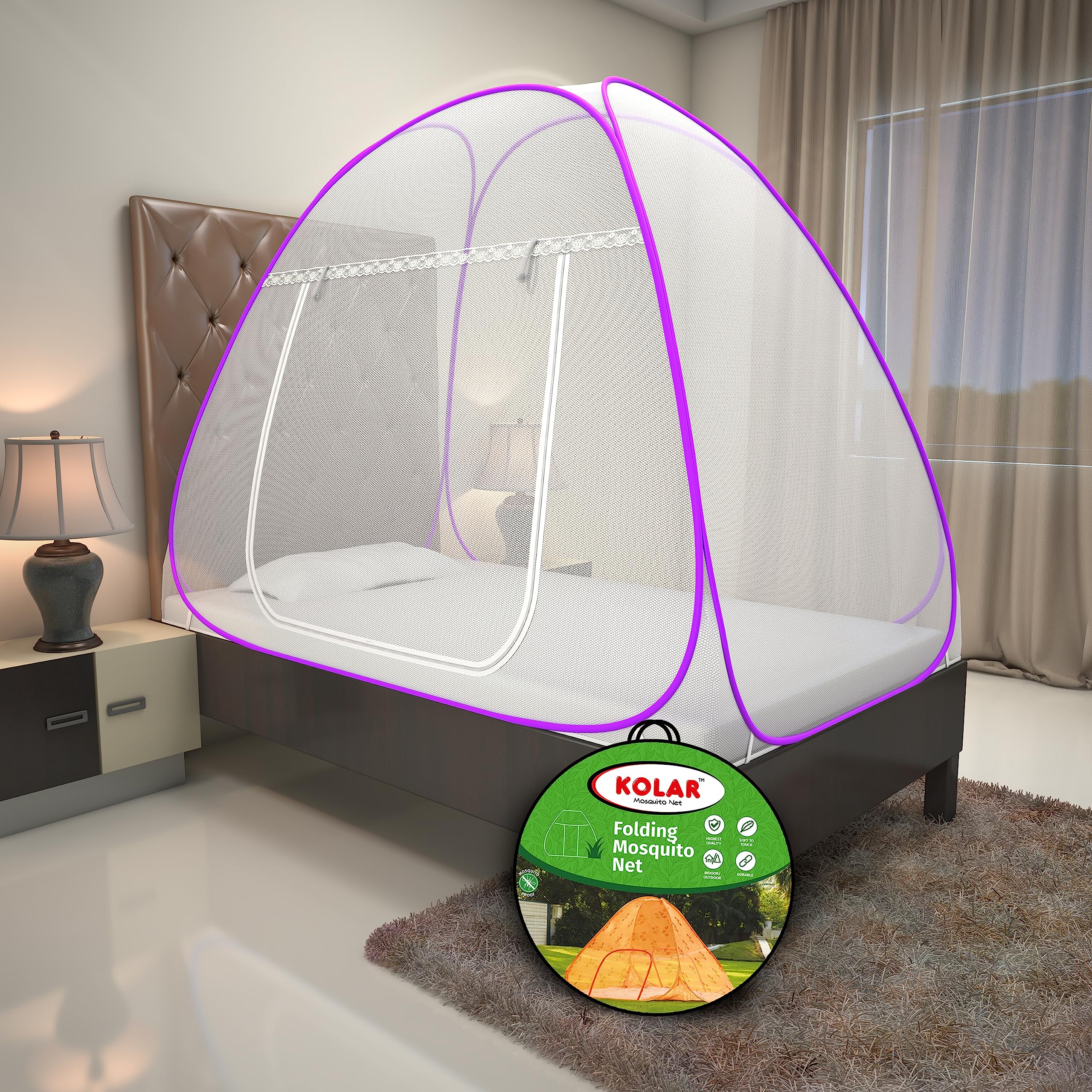 Kolar Mosquito Net for Single Bed, 6 Feet x 4 Feet Premium Single Bed Machardani, Strong and Durable, Tent Type, Foldable, Corrosion Resistant, Purple Color-image-20